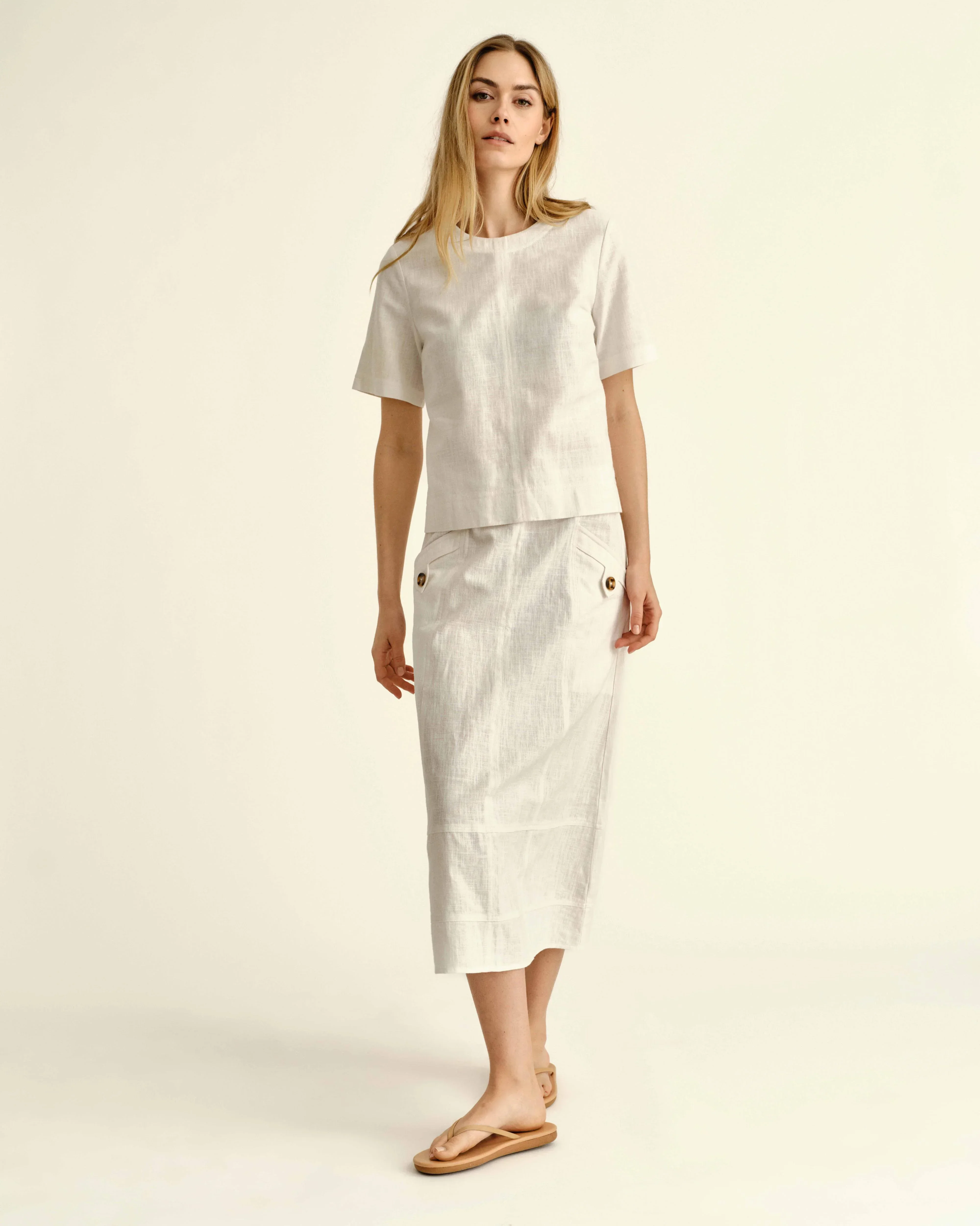 Alice Button Skirt in Bright White - Image 3