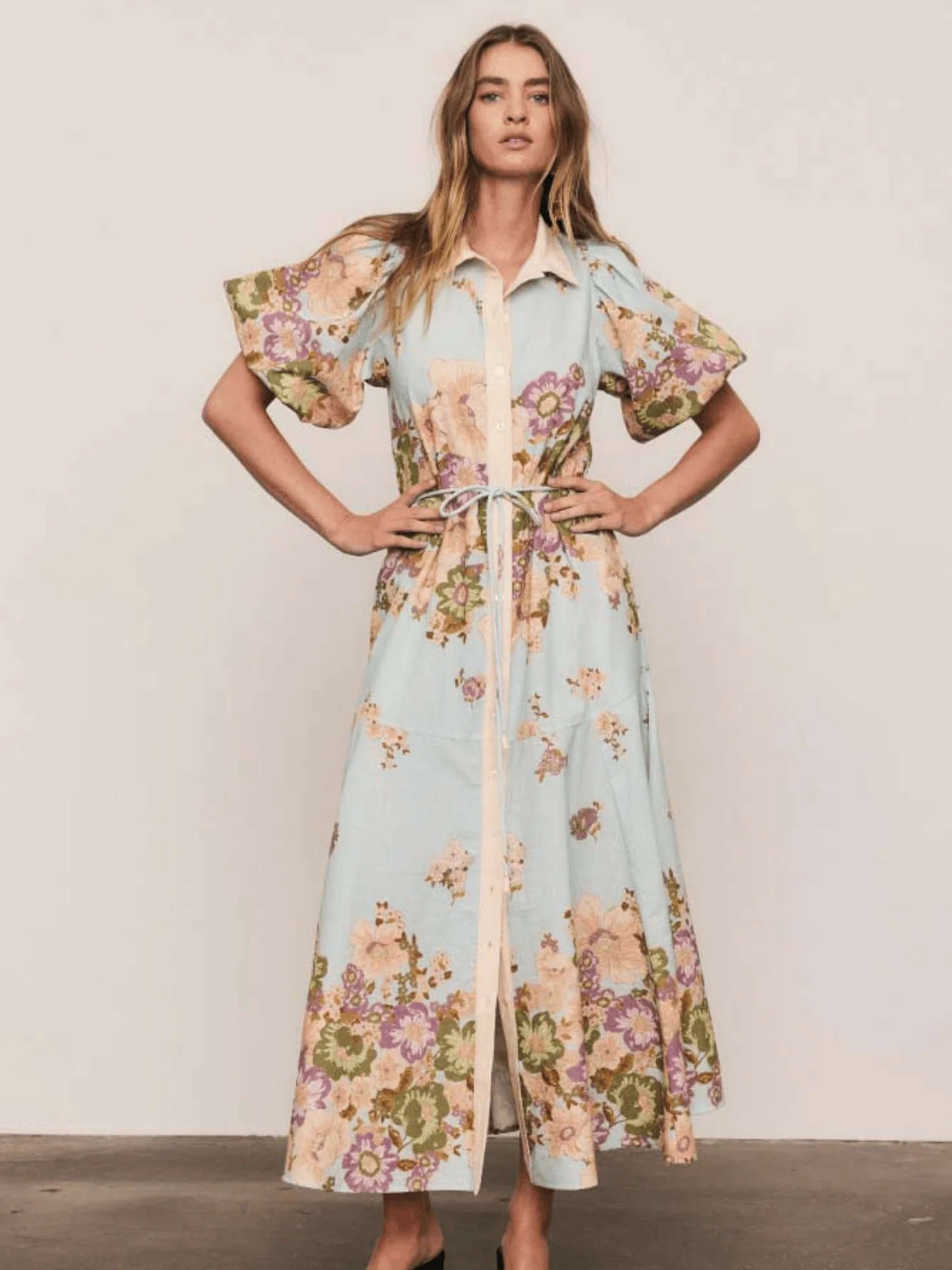 Alma Midi Shirt Dress in Blue