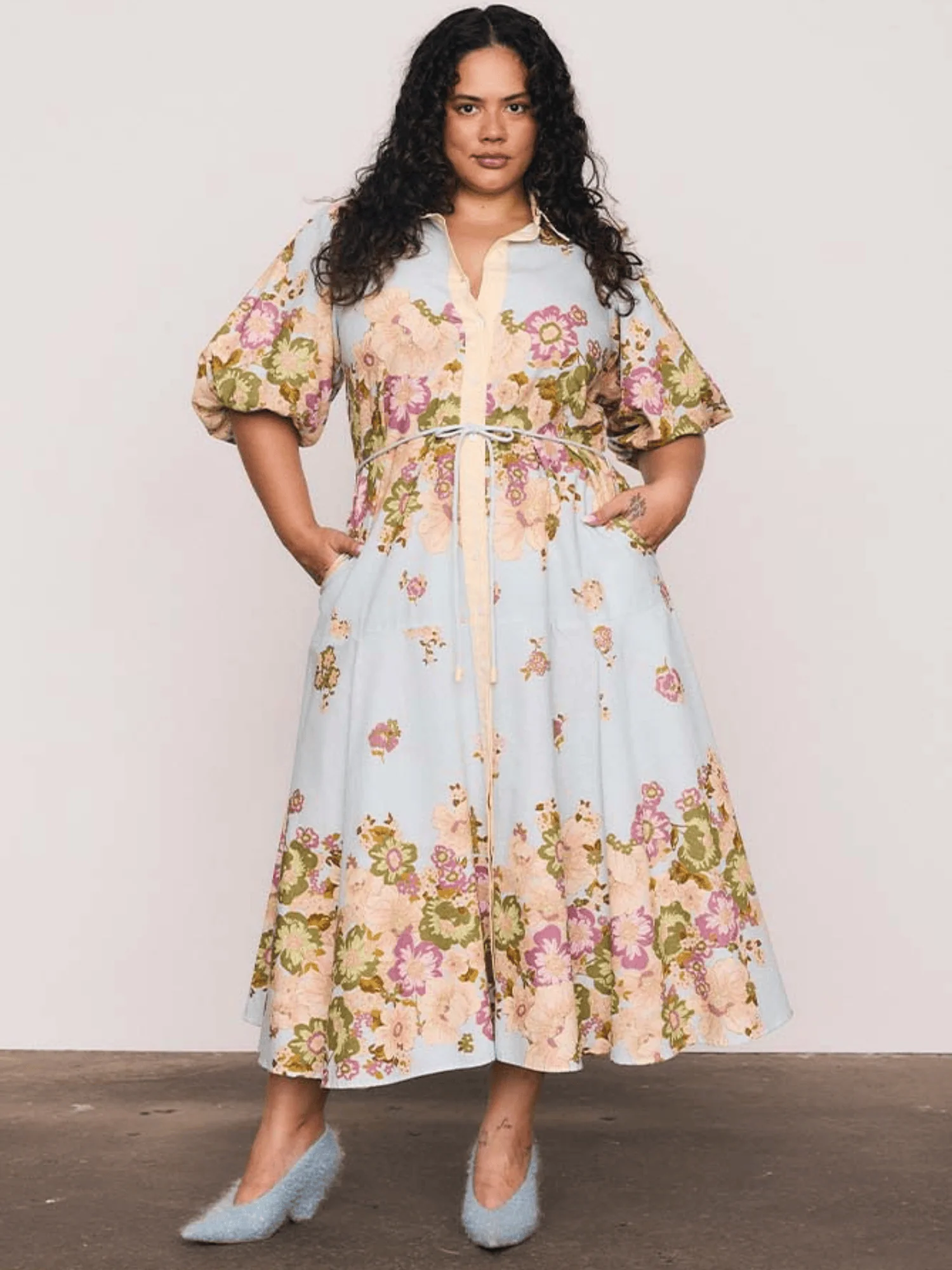 Alma Midi Shirt Dress in Blue - Image 6