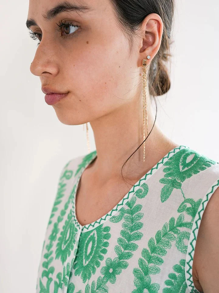 Angelica Blouse in White/ Green Ornament Embroidery - Image 5