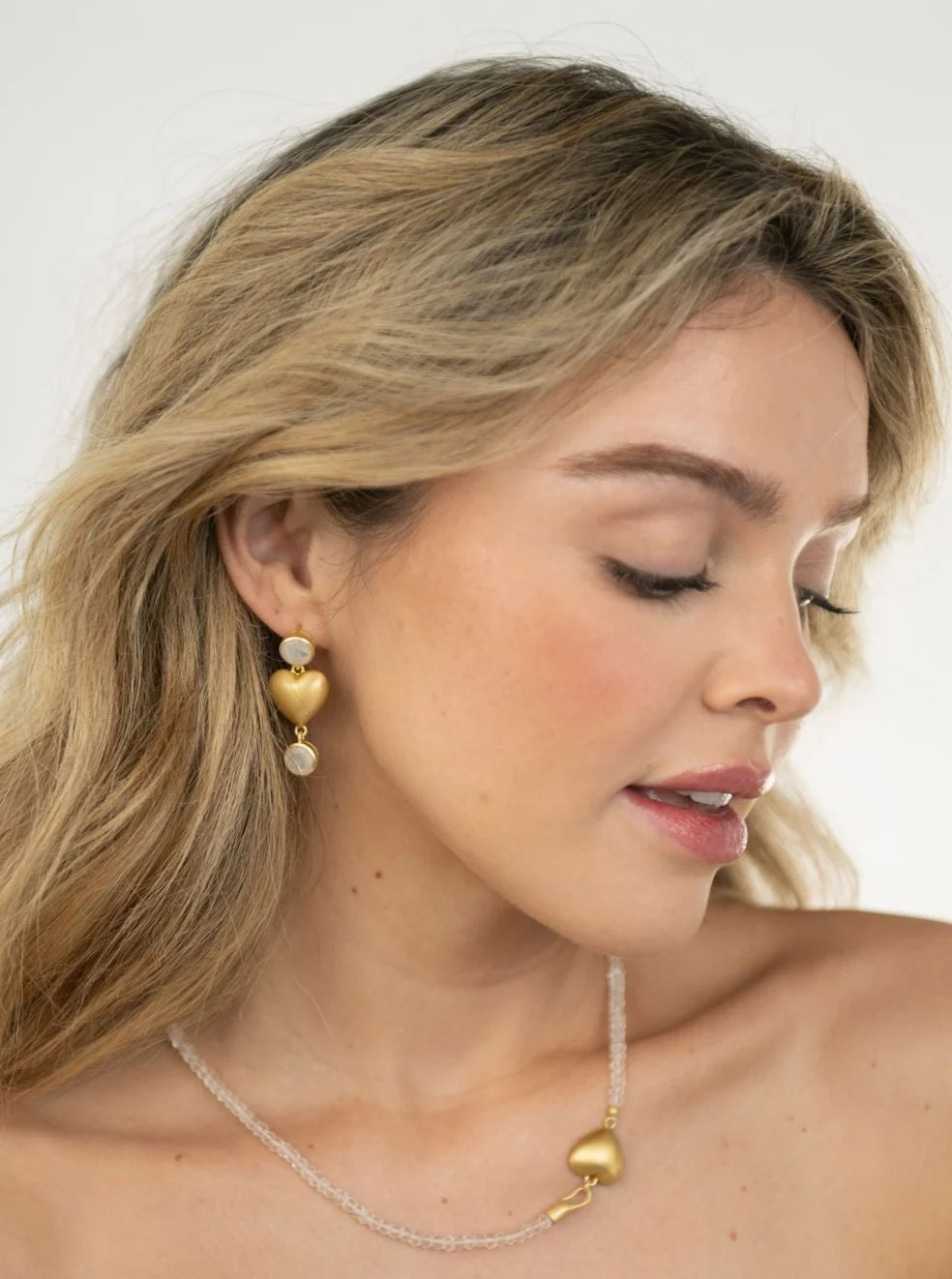 Heart Earring in Rainbow Moonstone - Image 6