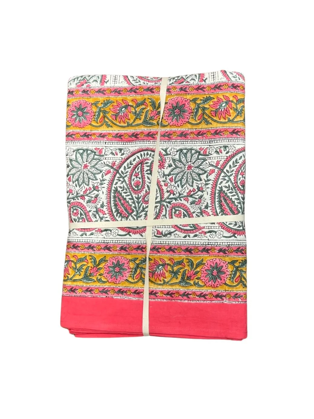 Pink & Yellow Blockprint Tablecloth - Image 2