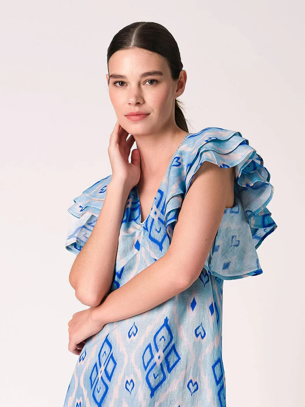 Belladonna Dress in Blue Ikat - Image 3