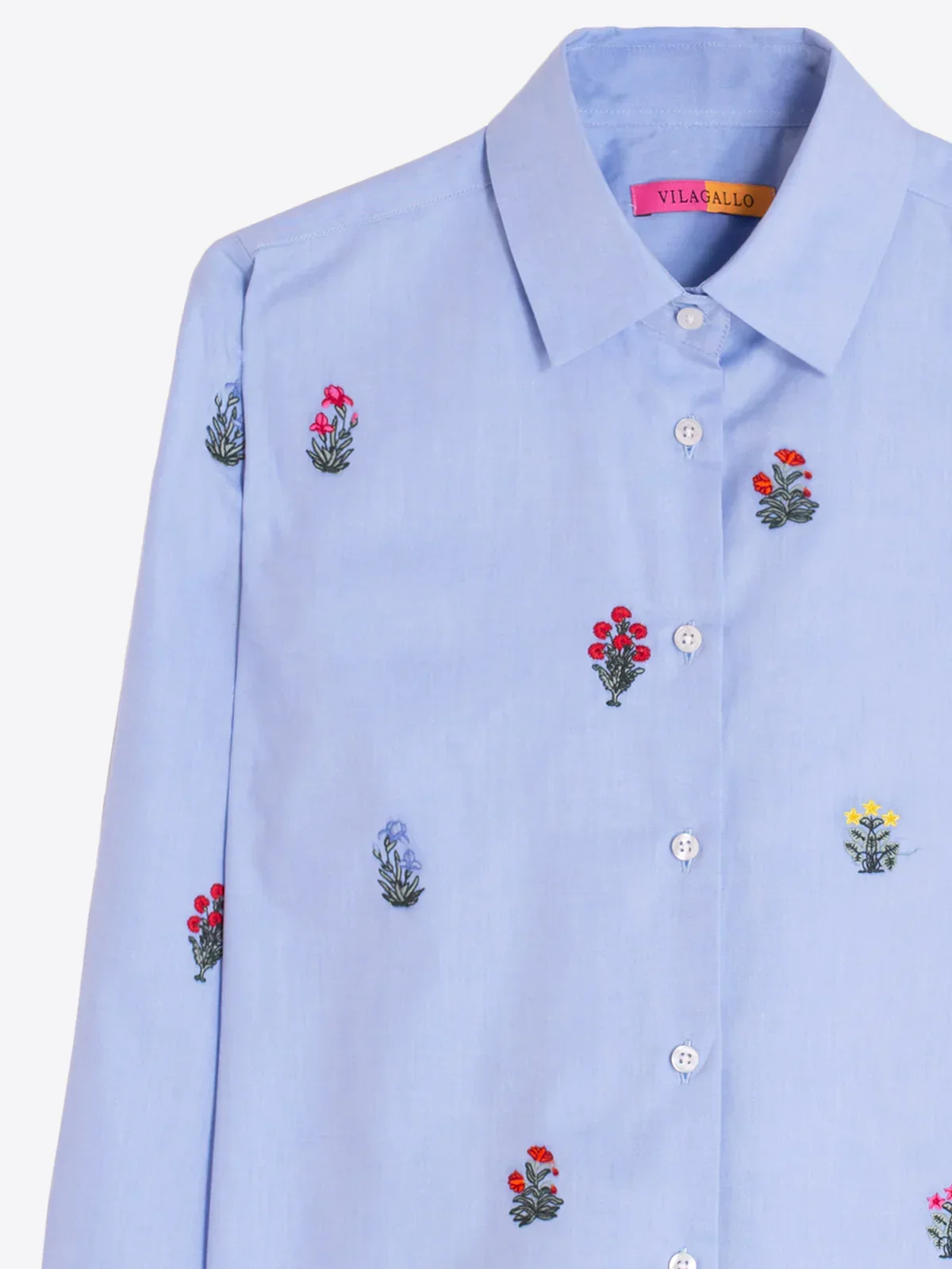 Blue Shirt with Embroidered Flowers - Image 4