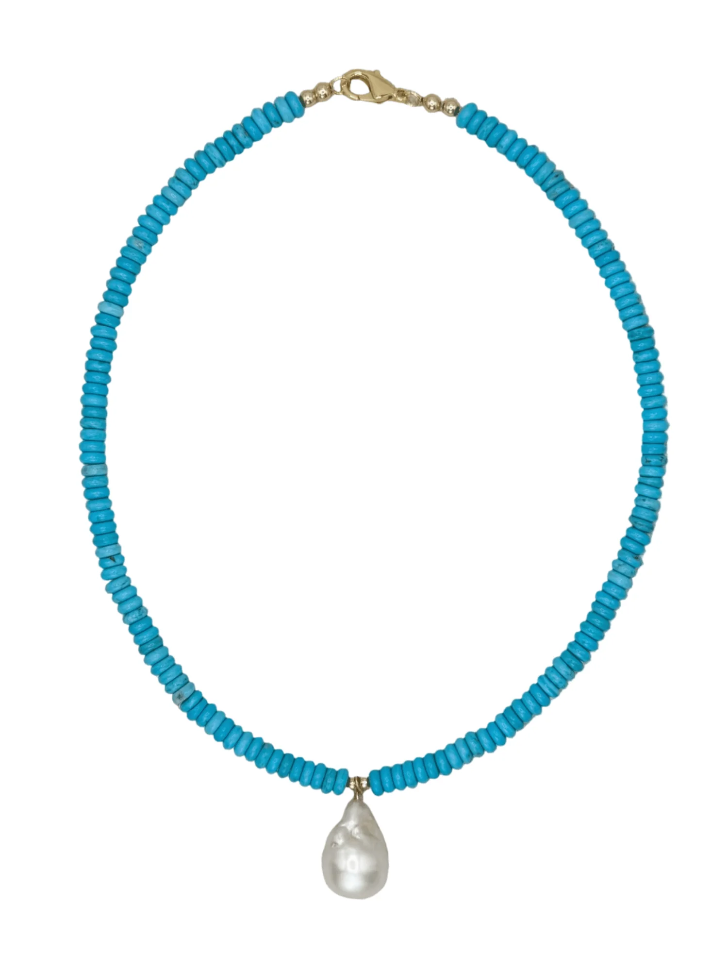 Blue Turquoise Layering Necklace with Freshwater Pearl Pendant