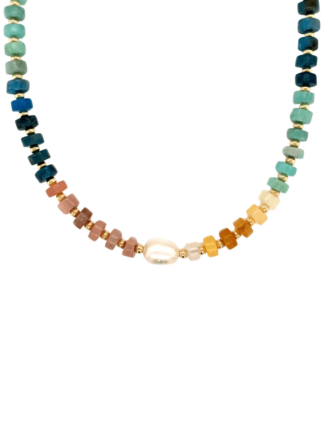 Bold Natural Gemstone Beaded Layering Necklace with Pearl Accent