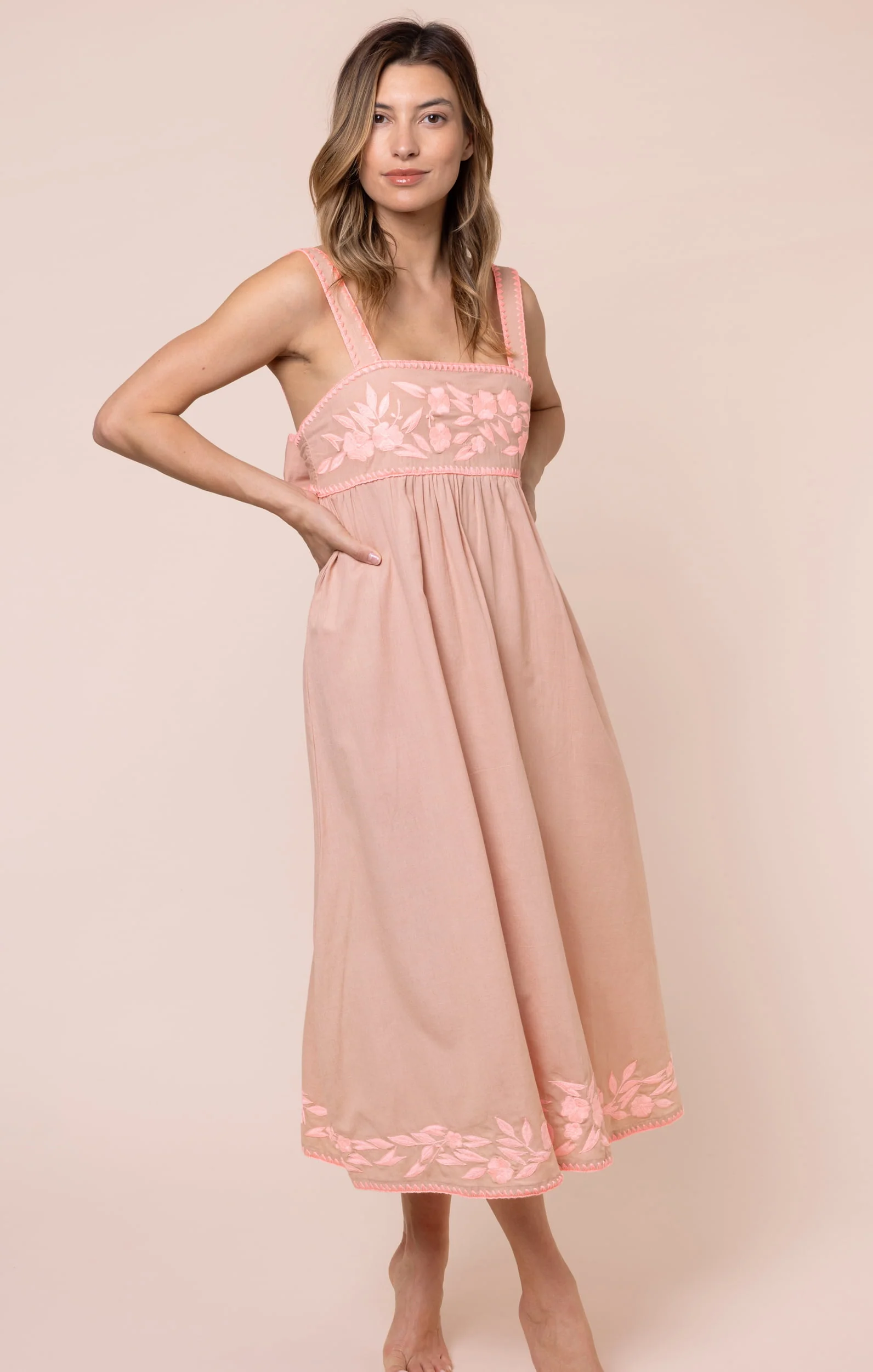 Brown Maxi Dress with Pink Embroidery - Image 4