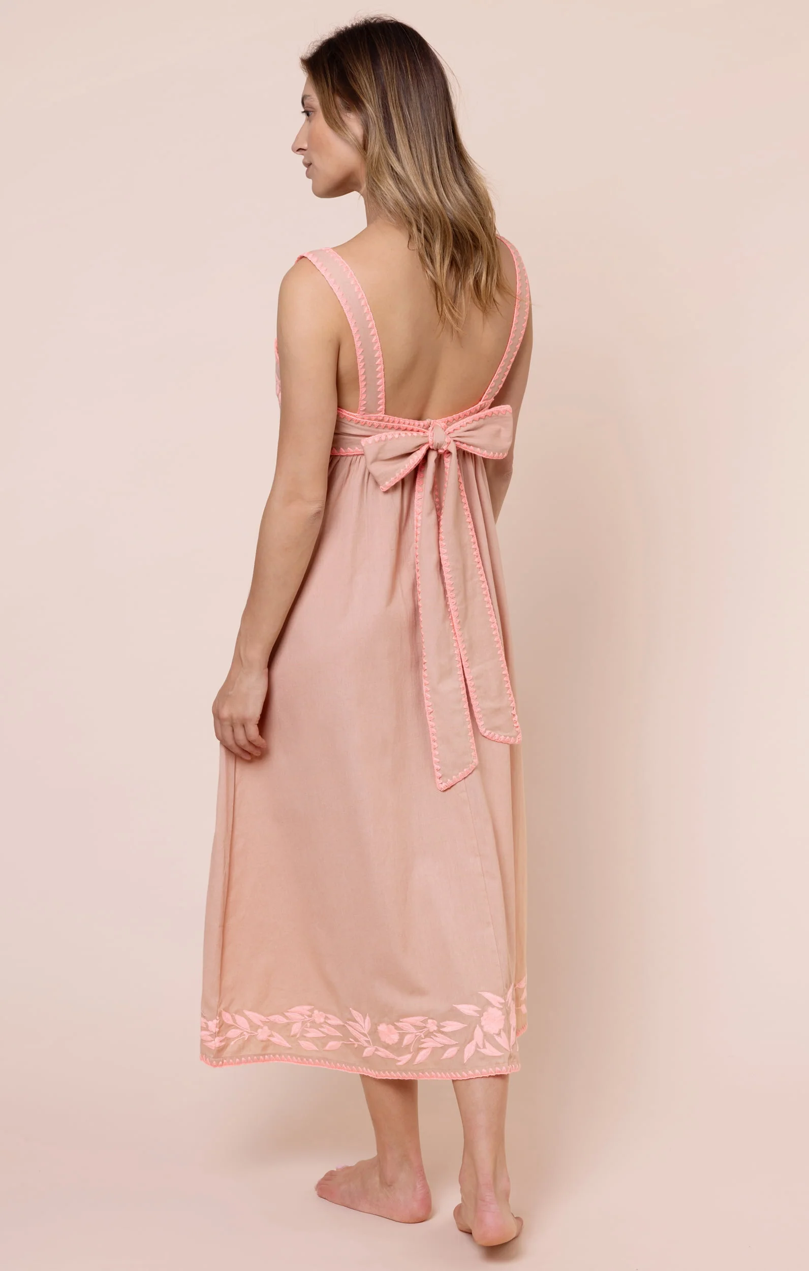 Brown Maxi Dress with Pink Embroidery - Image 5
