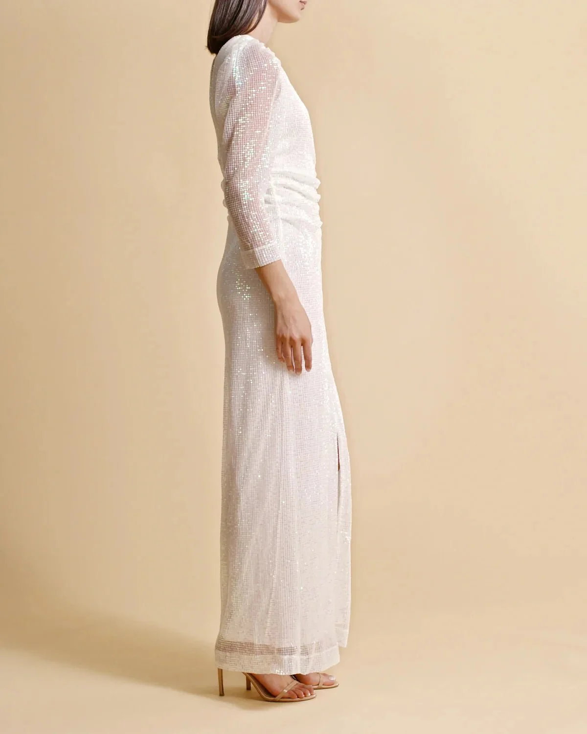 Sequin Maxi Dress in Off White - Image 3