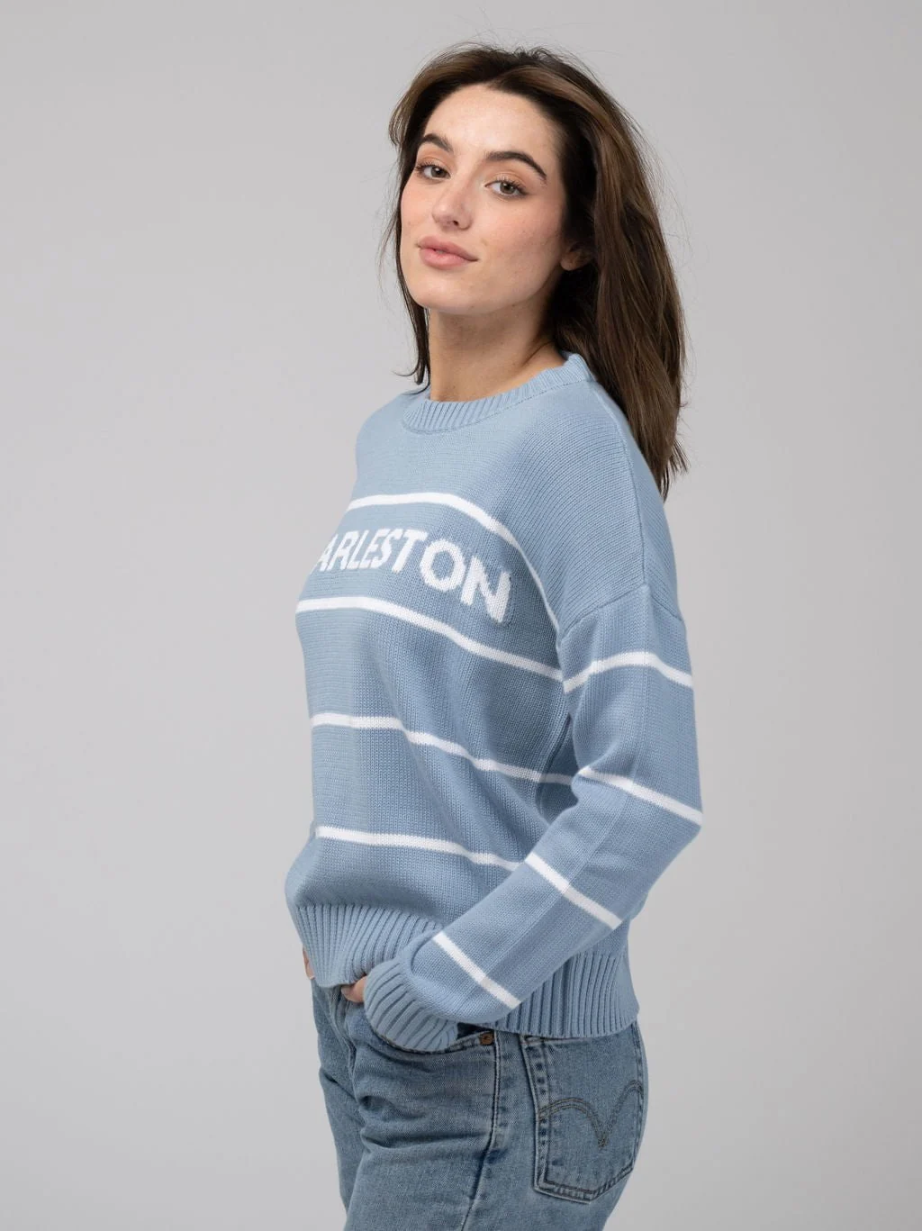 Charleston Sweater in Light Blue Stripe - Image 3