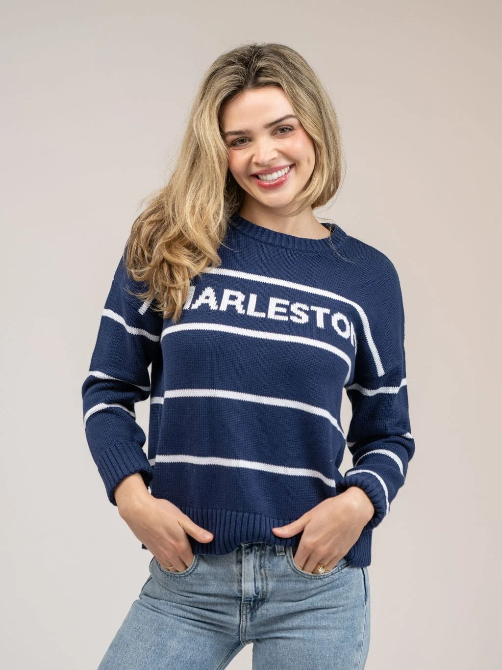 Charleston Sweater in Navy Stripe - Image 5