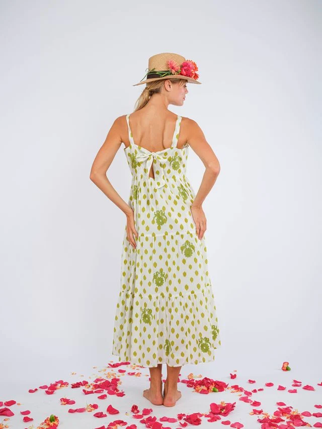 Cornflower Dress in Green Dots and Bird Embroidery - Image 4