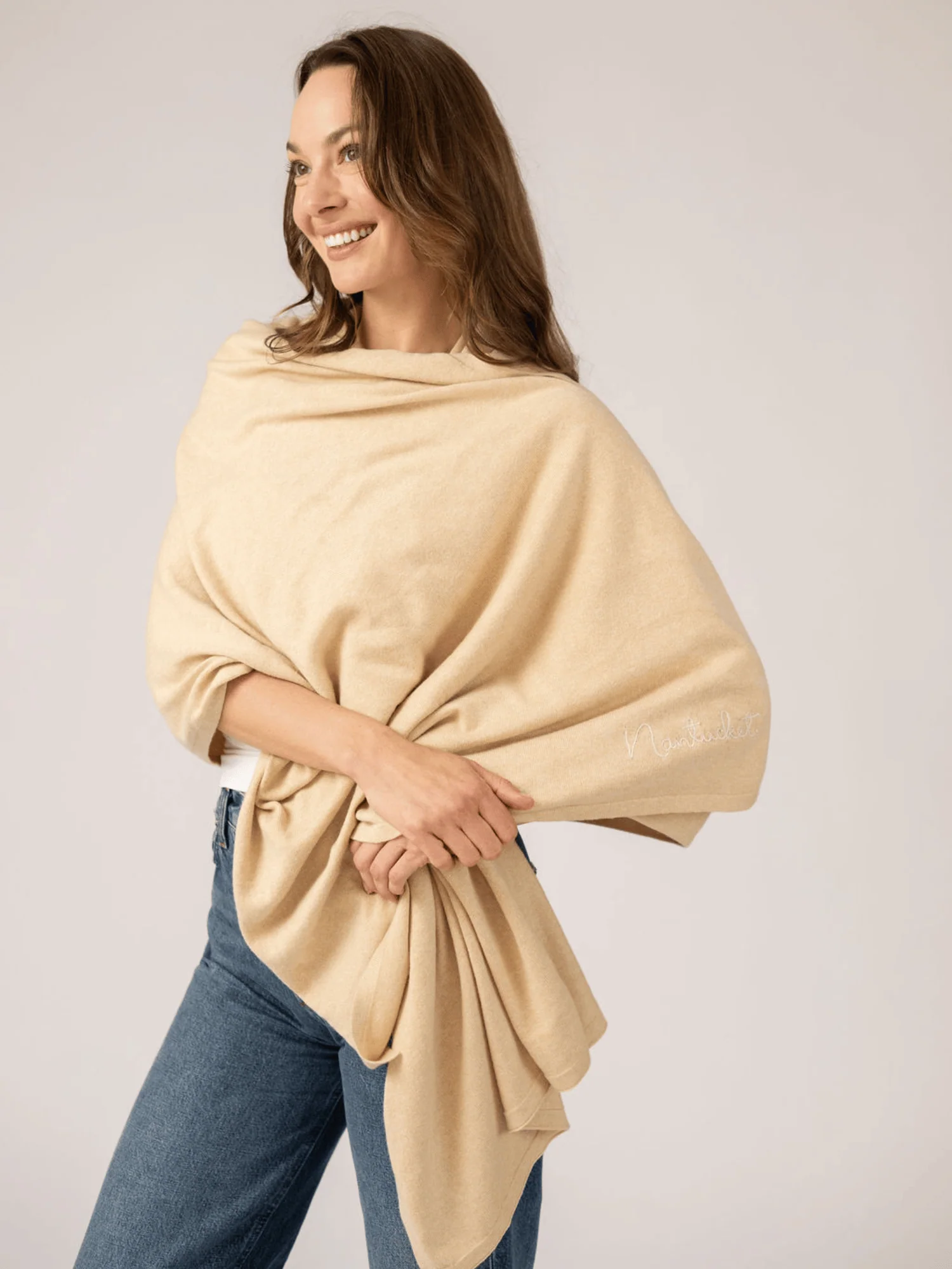 Cotton Cashmere Wrap in Beige - Image 2