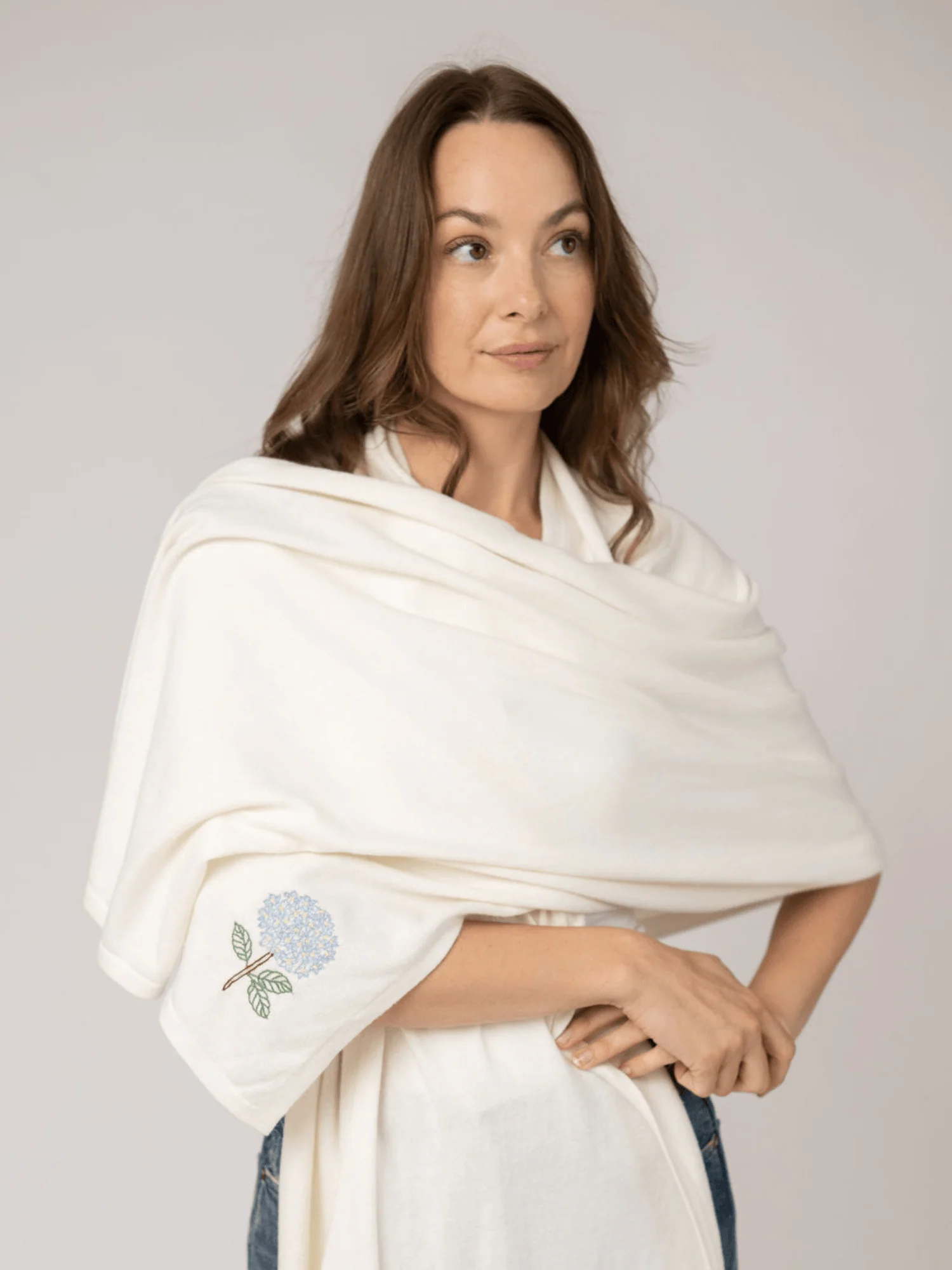 Cotton Cashmere Wrap in White