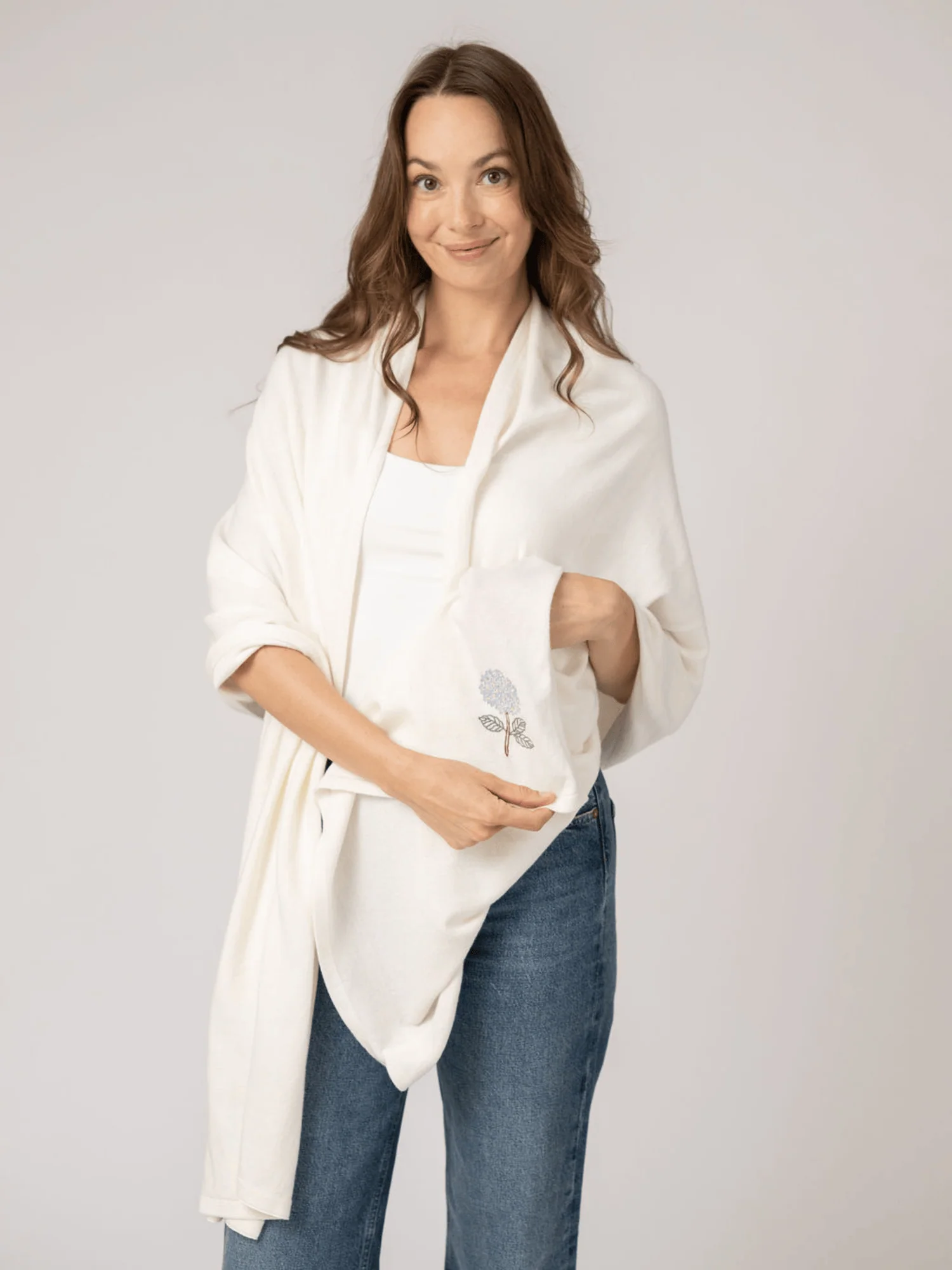 Cotton Cashmere Wrap in White - Image 2