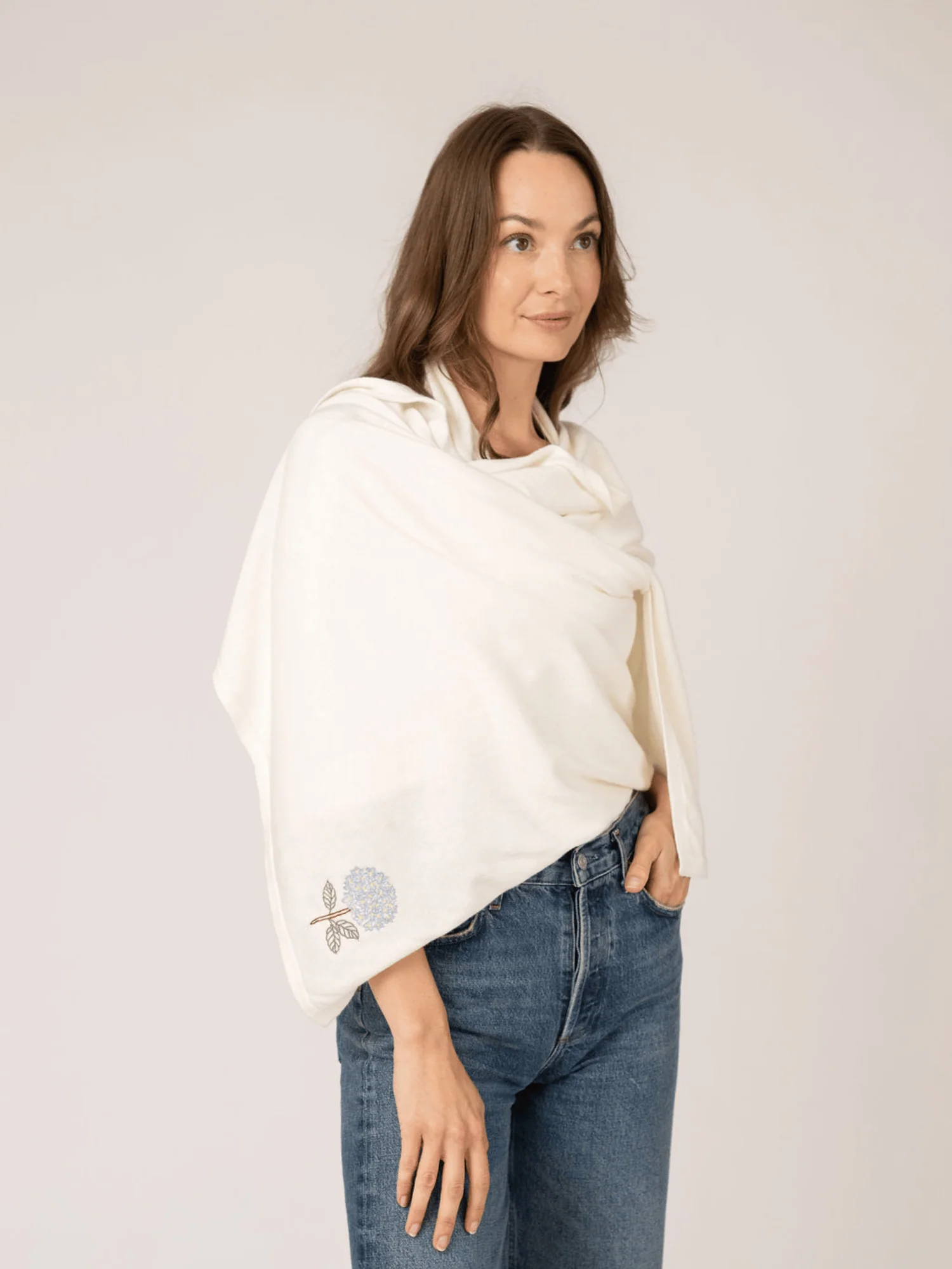 Cotton Cashmere Wrap in White - Image 3