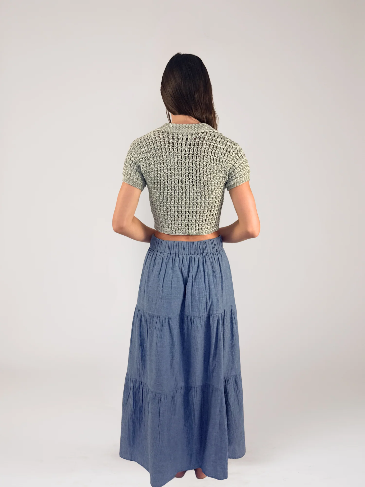 Crochet Polo Shirt in Fog - Image 3