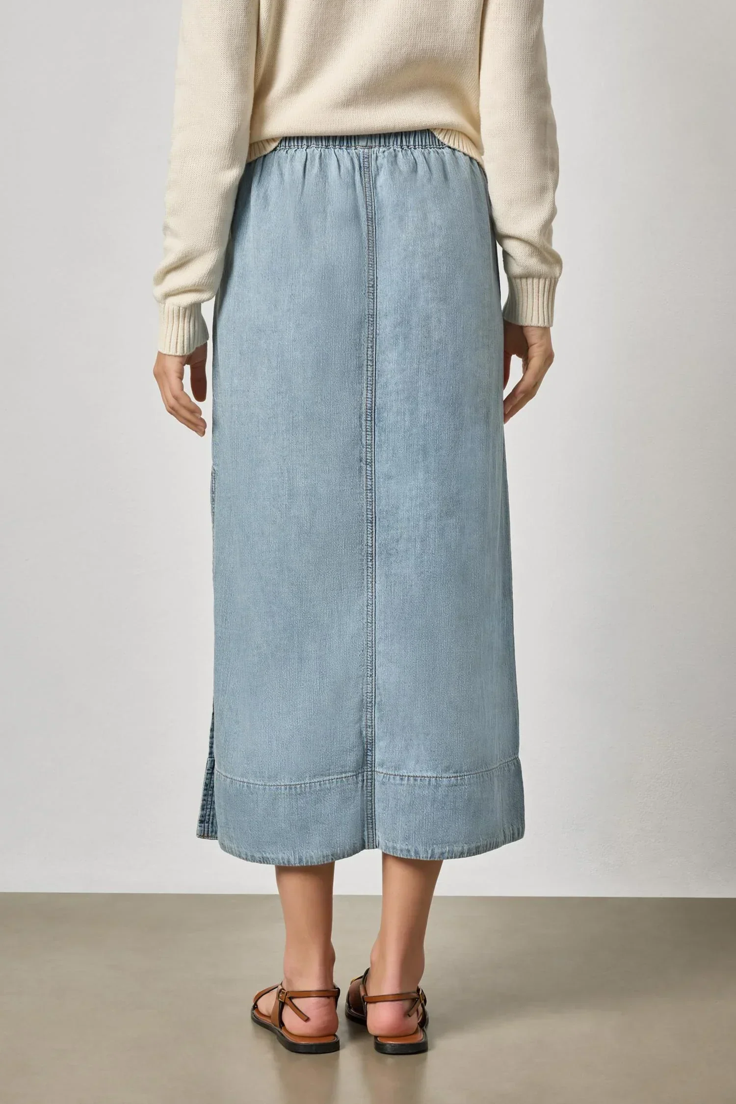 Denim Drawcord Skirt in Blue Wash - Image 3