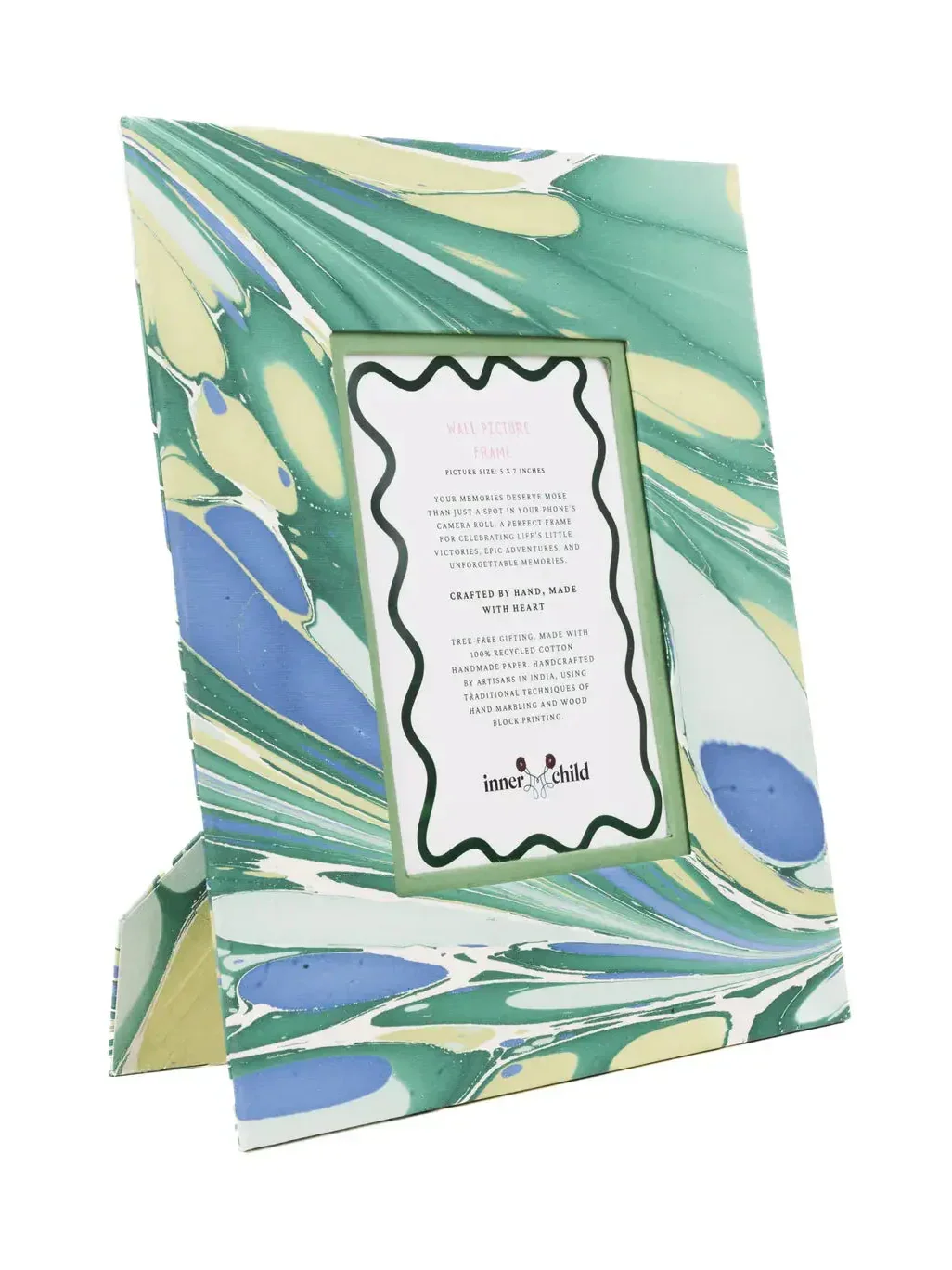 Hand-Marbled Large Wall Picture Frame in Green & Blue