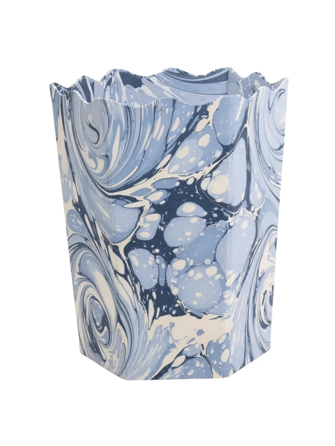 Hand-Marbled Scallop Waste Bin in Ocean Wave