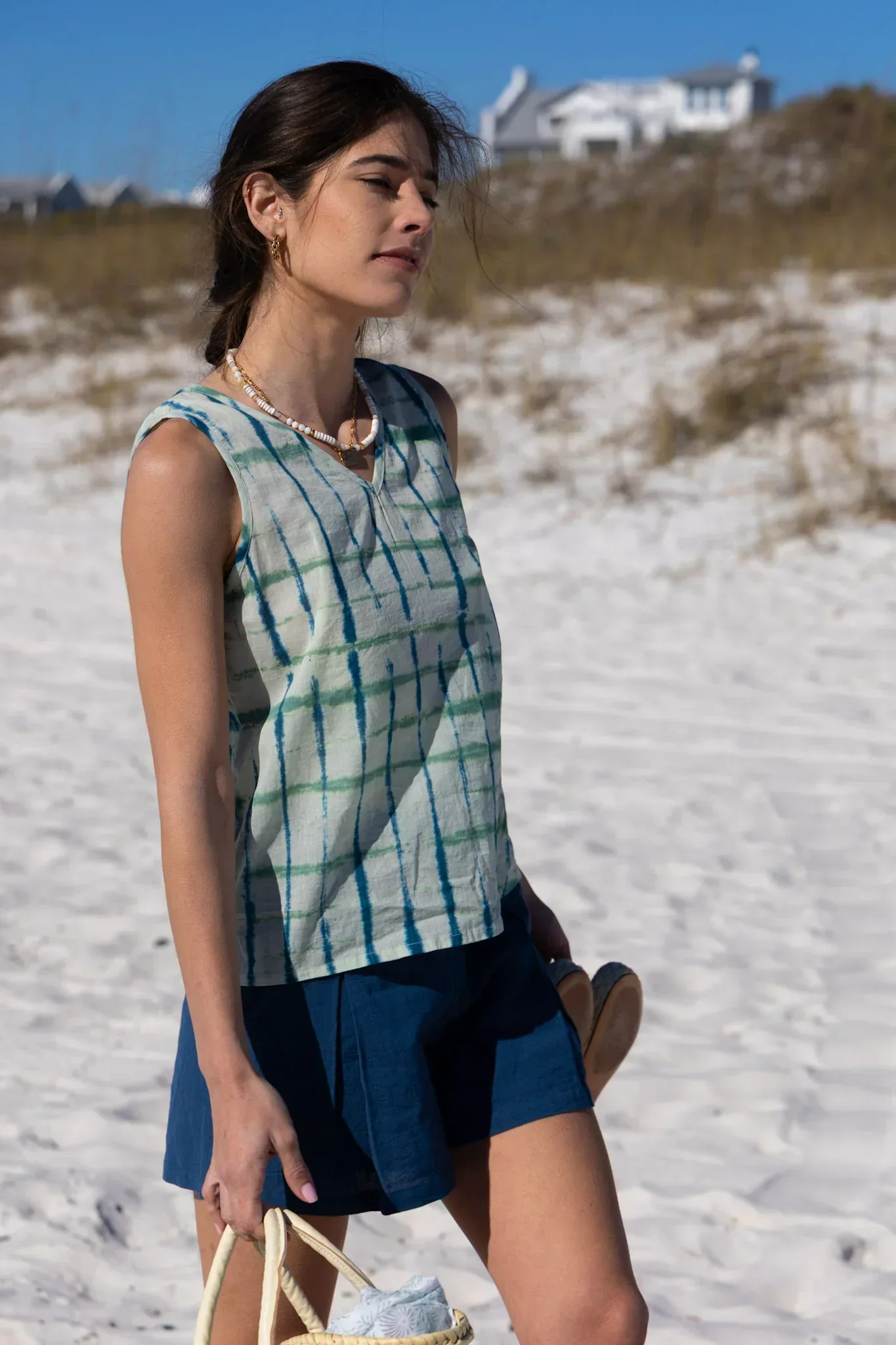Isla Tank Top in Smoke Green & Teal Tie Dye - Image 3