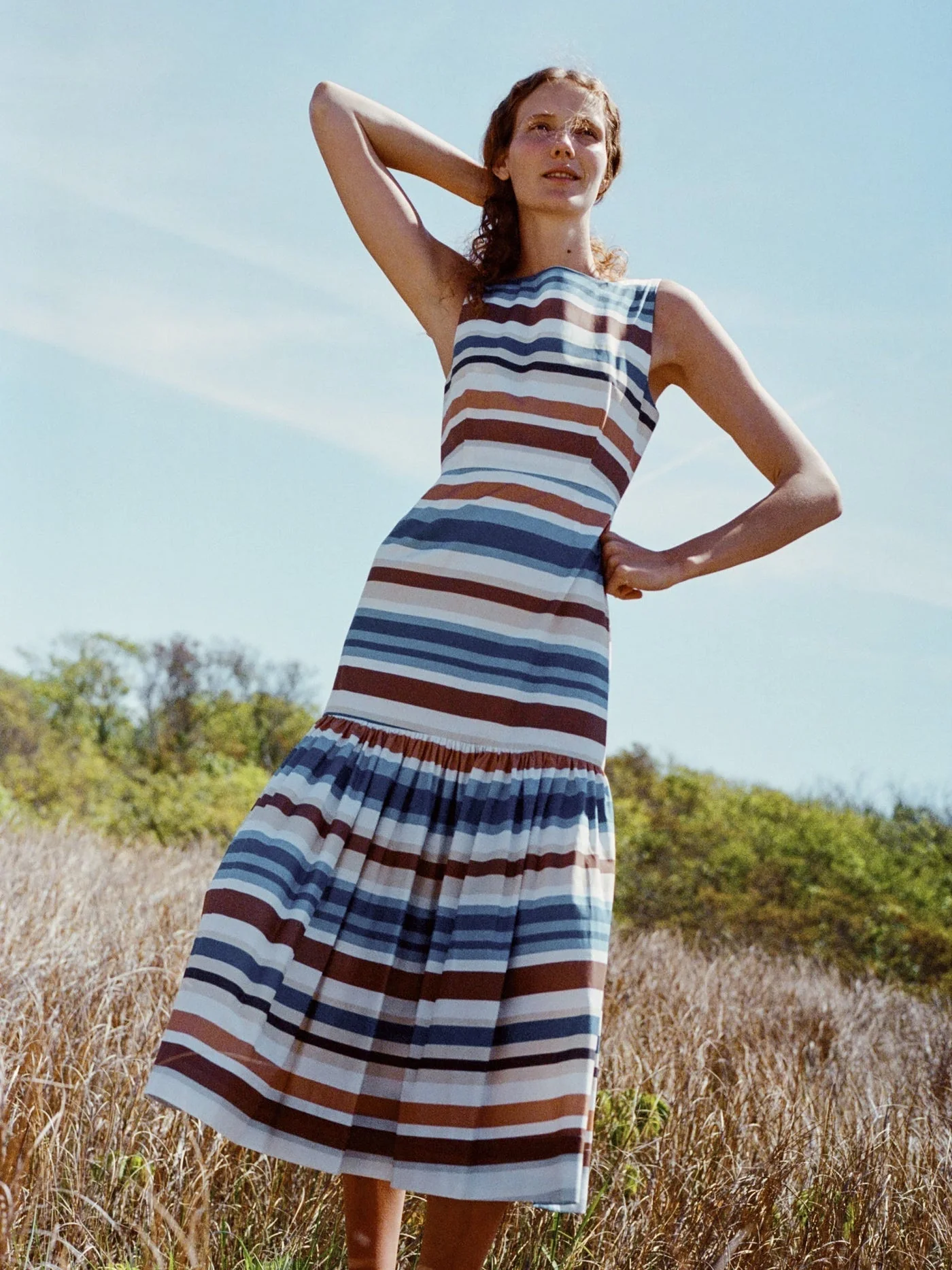 Low-Back Dress in Cool Stripe