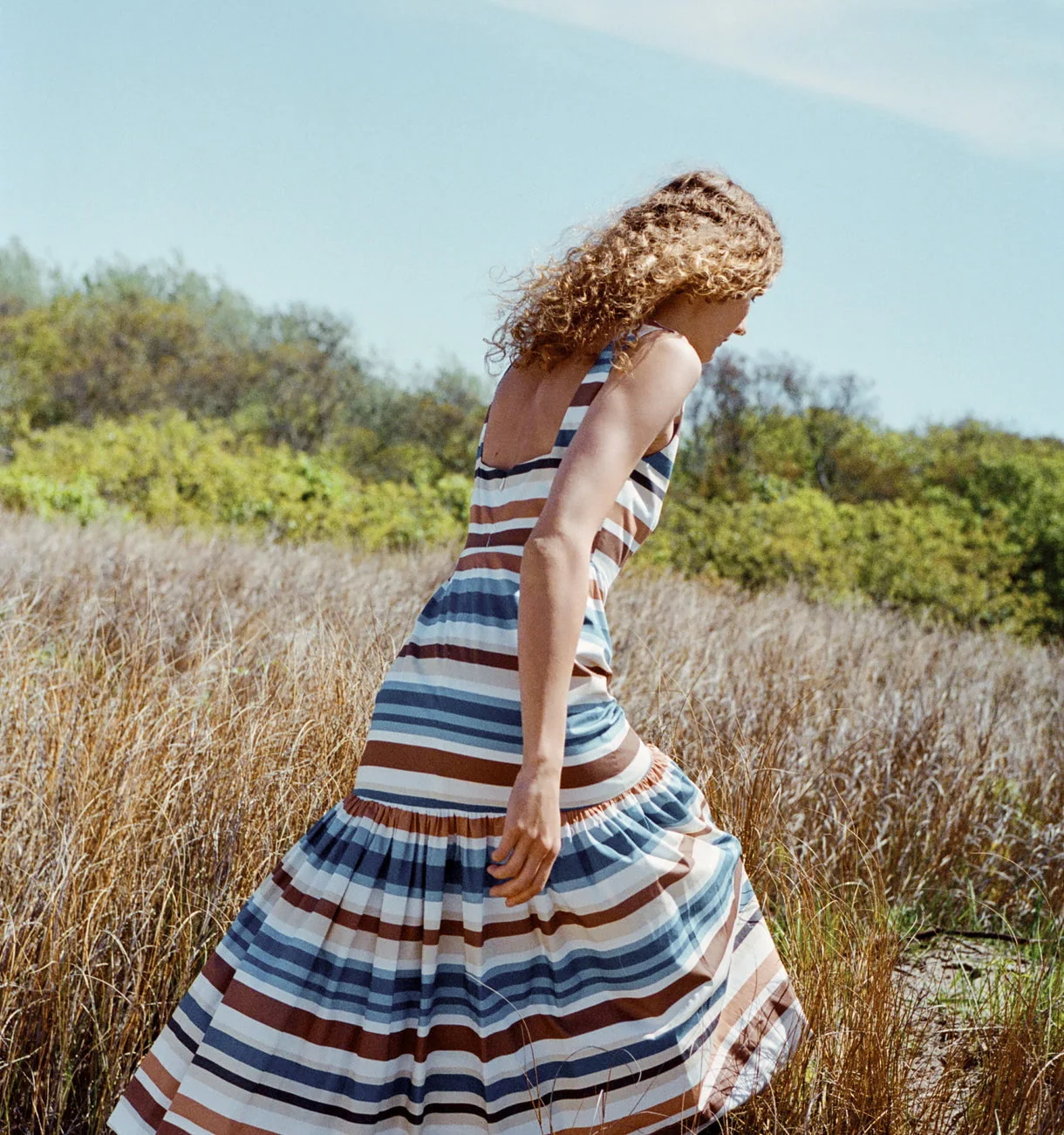 Low-Back Dress in Cool Stripe - Image 4