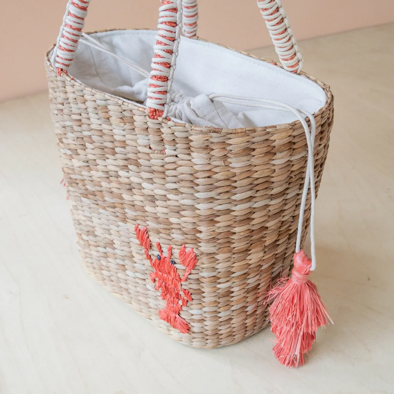 Mini Woven Tote Bag with Embroidered Lobster - Image 2