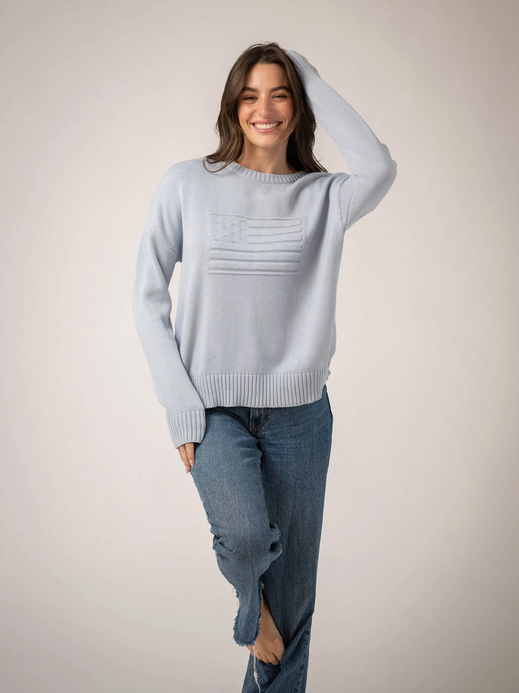 Monochrome American Flag Sweater in Light Blue - Image 7