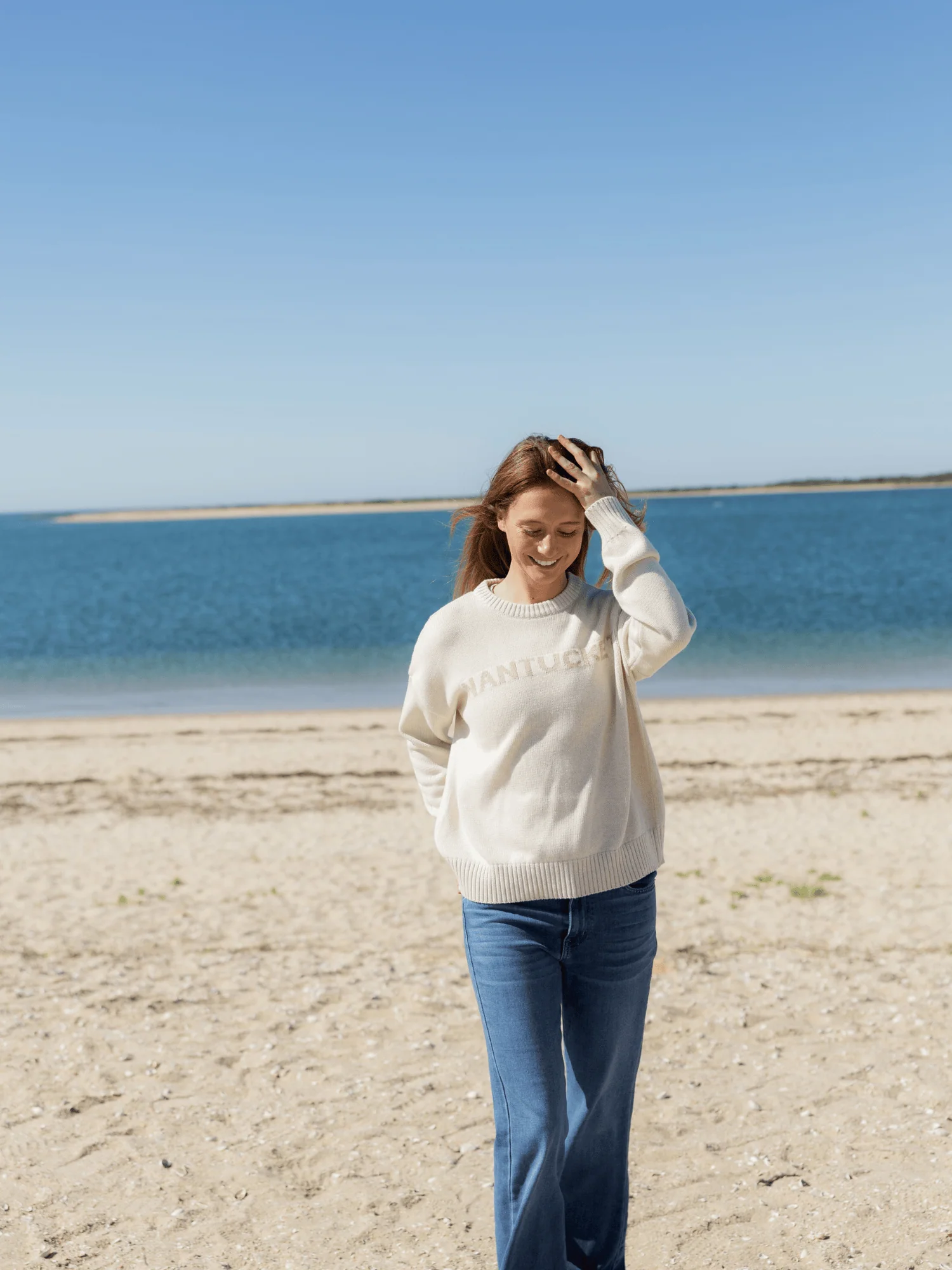 Nantucket Sweater in Ivory & Camel - Image 3