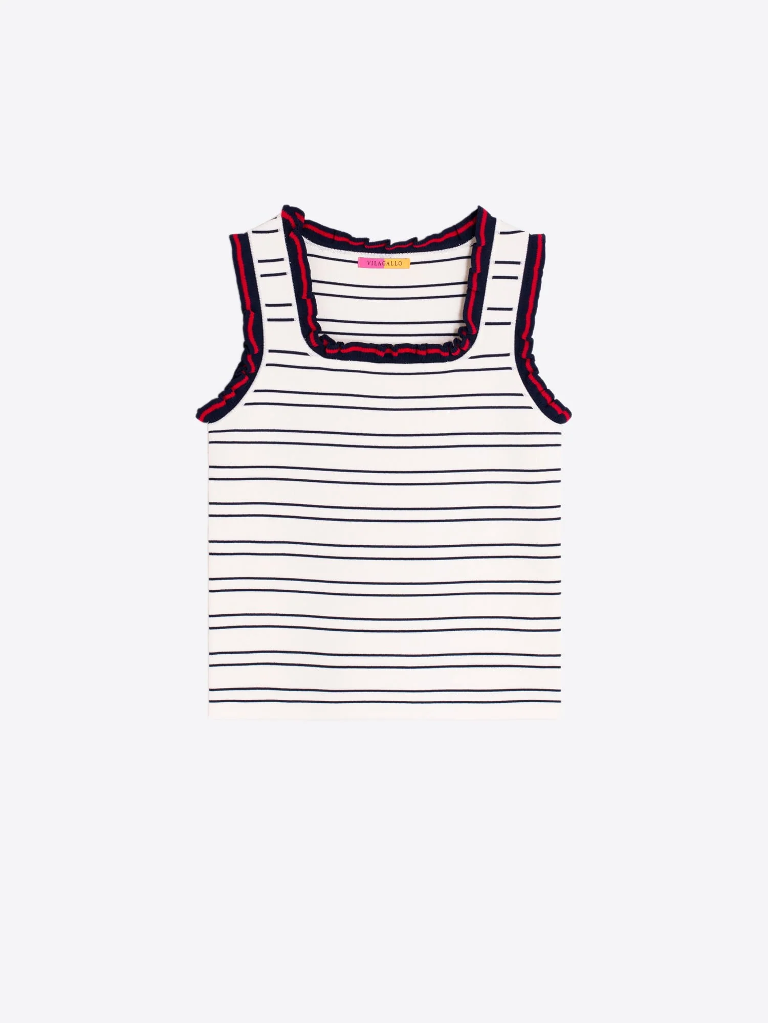 Navy & Red Ruffled Striped Top - Image 3