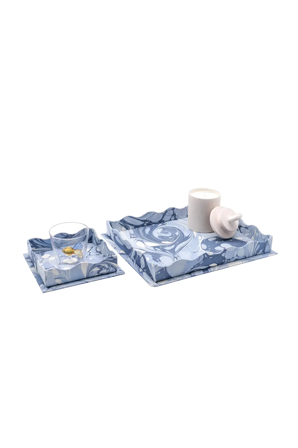 Nesting Scalloped Hand-Marbled Trays in Ocean Wave - Image 2
