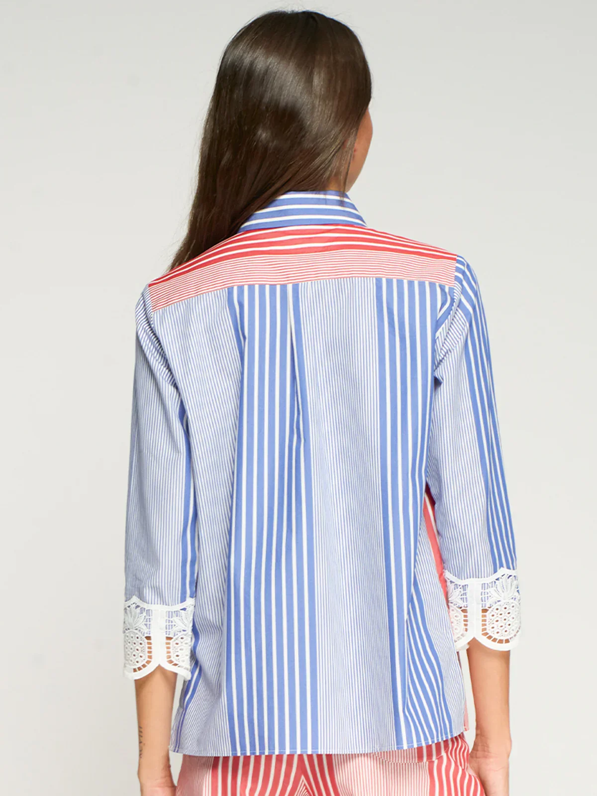 Red & Blue Striped Shirt with Lace Cuffs - Image 3