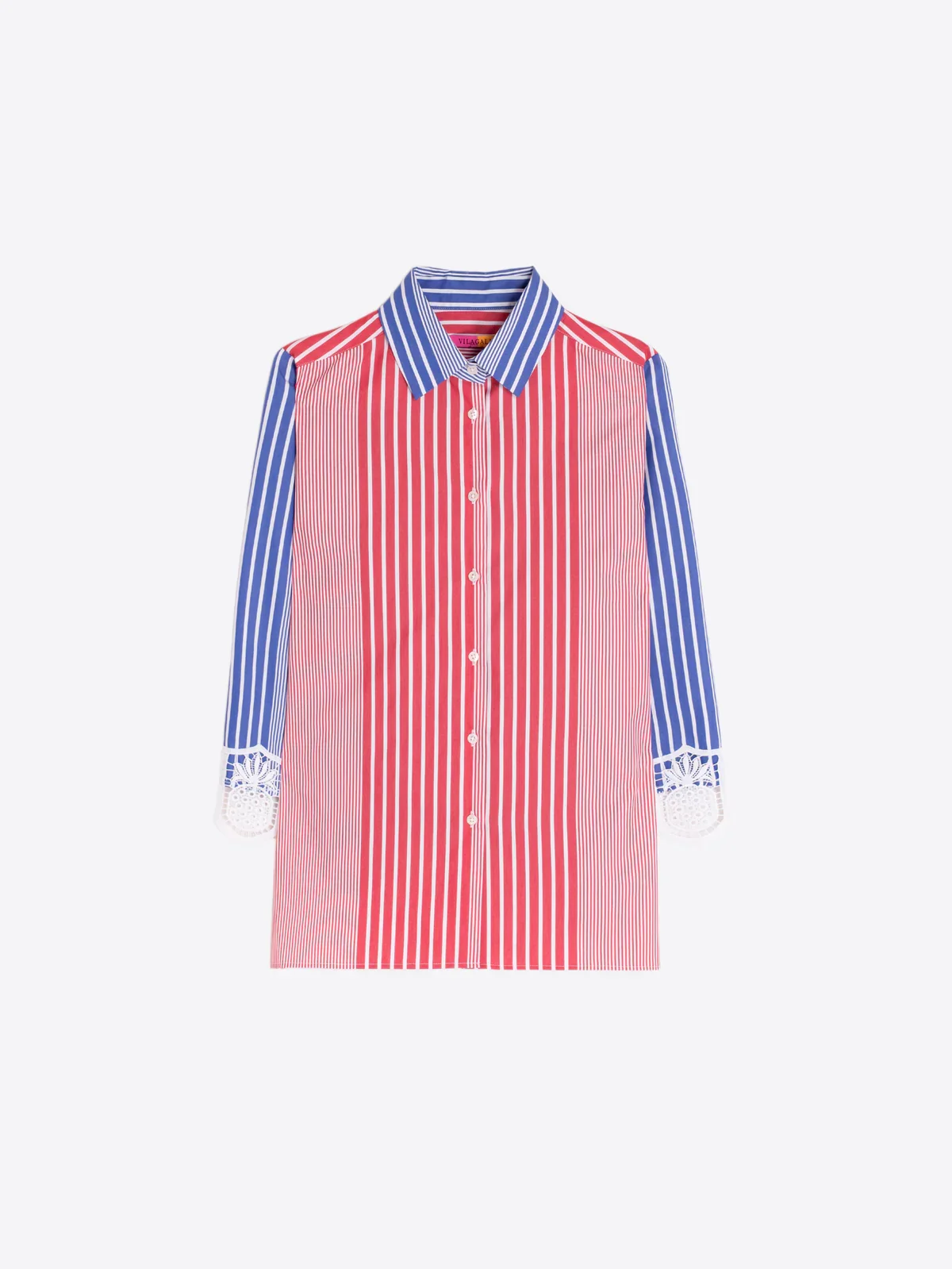 Red & Blue Striped Shirt with Lace Cuffs - Image 4