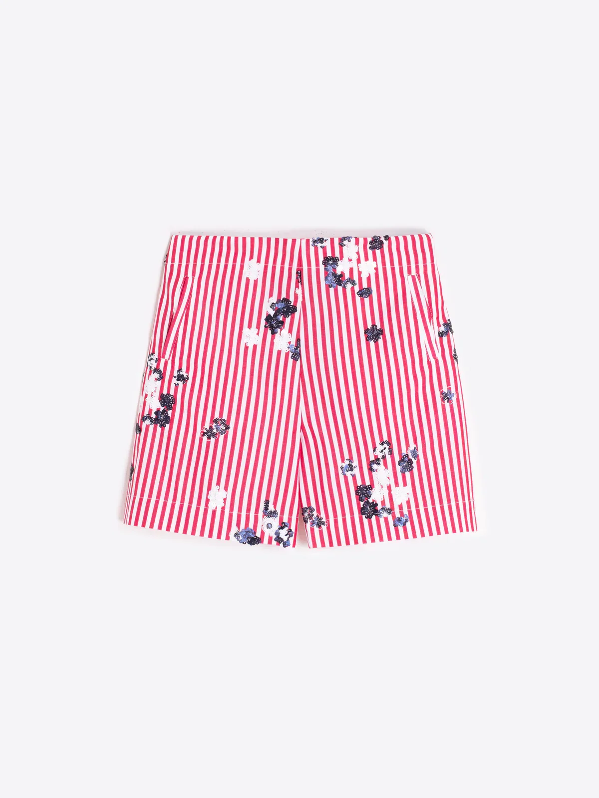 Red Striped Flower and Sequin Shorts - Image 4