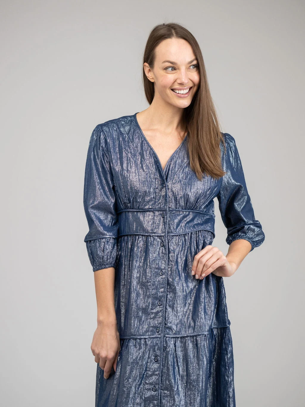 SAMPLE | The Anna Dress | Navy Shine | Small - Image 2