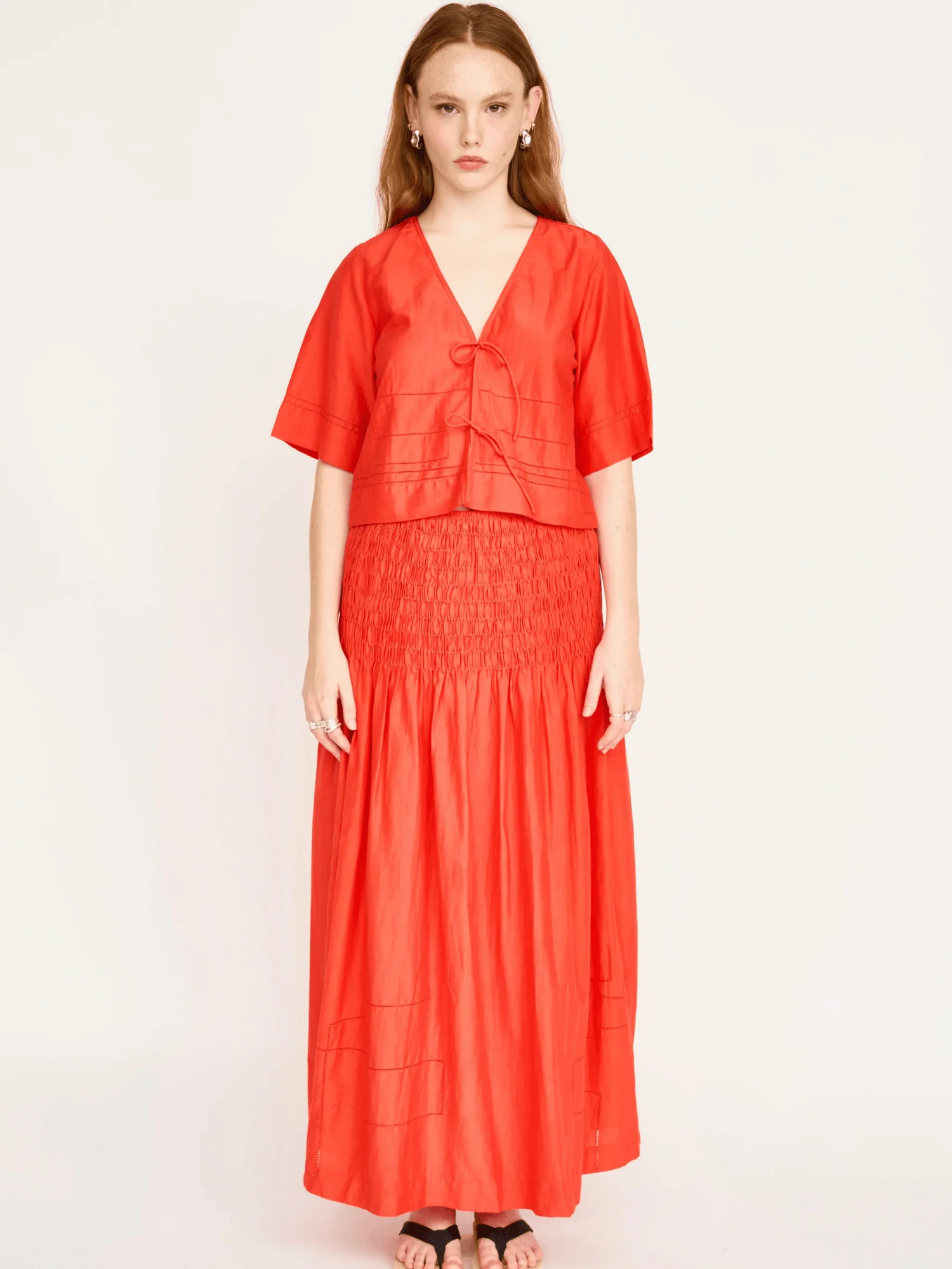 Savannah Smocked Skirt in Chili