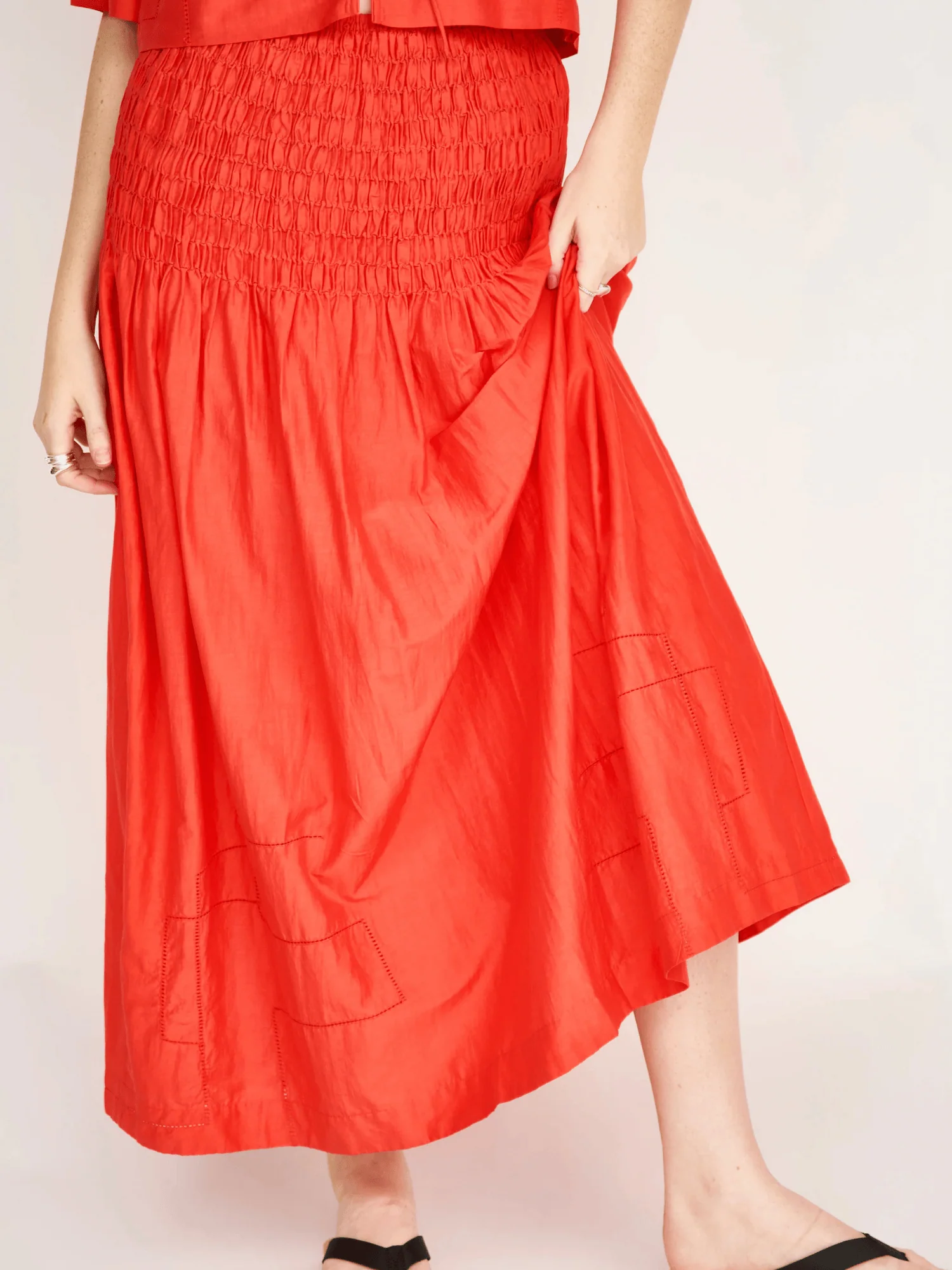 Savannah Smocked Skirt in Chili - Image 2
