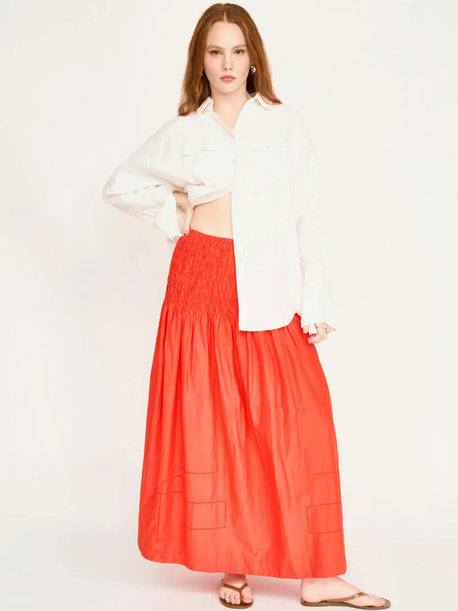 Savannah Smocked Skirt in Chili - Image 6