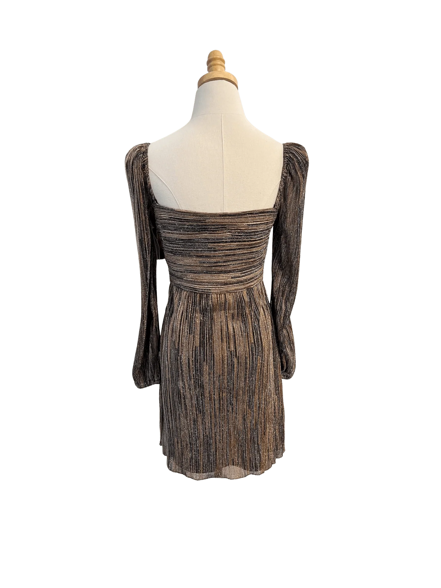 Botanica Mini Dress in Black Metallic Pleat - Image 3