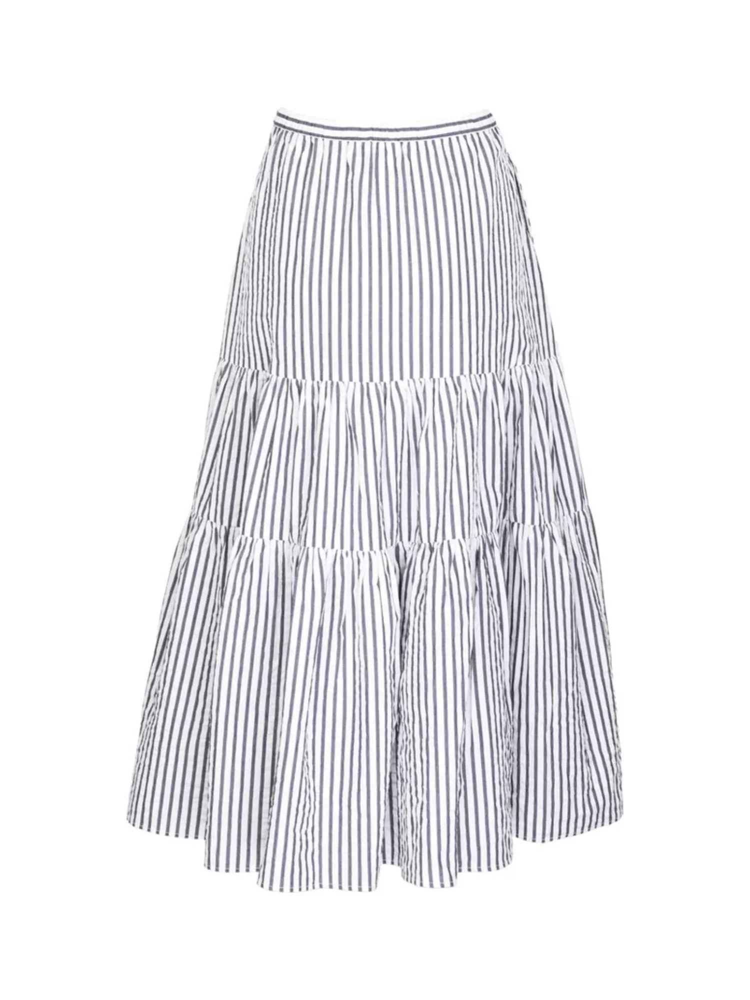 Seersucker Midi Skirt in Marine Stripe - Image 3