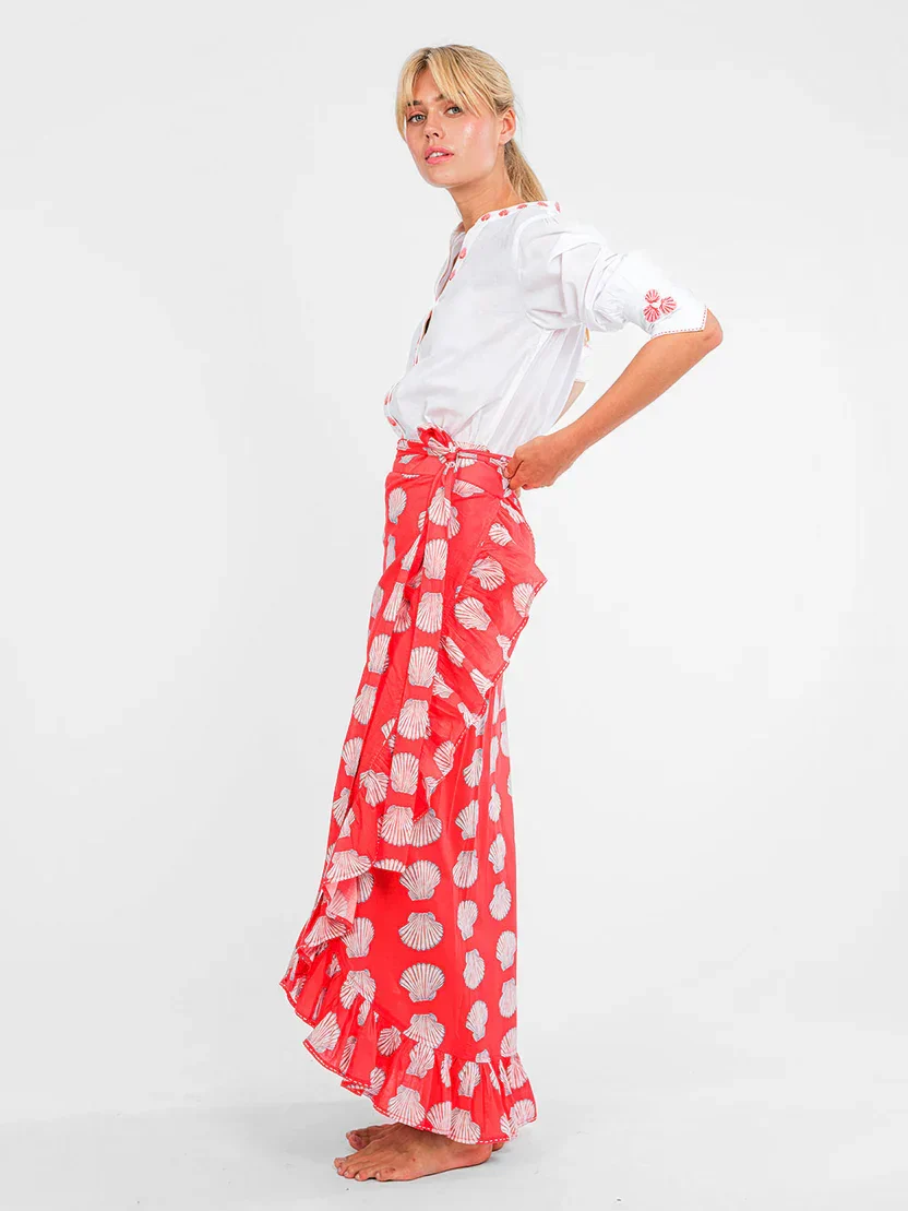 Soapwort Blouse in White w/ Red Shells Embroidery - Image 3