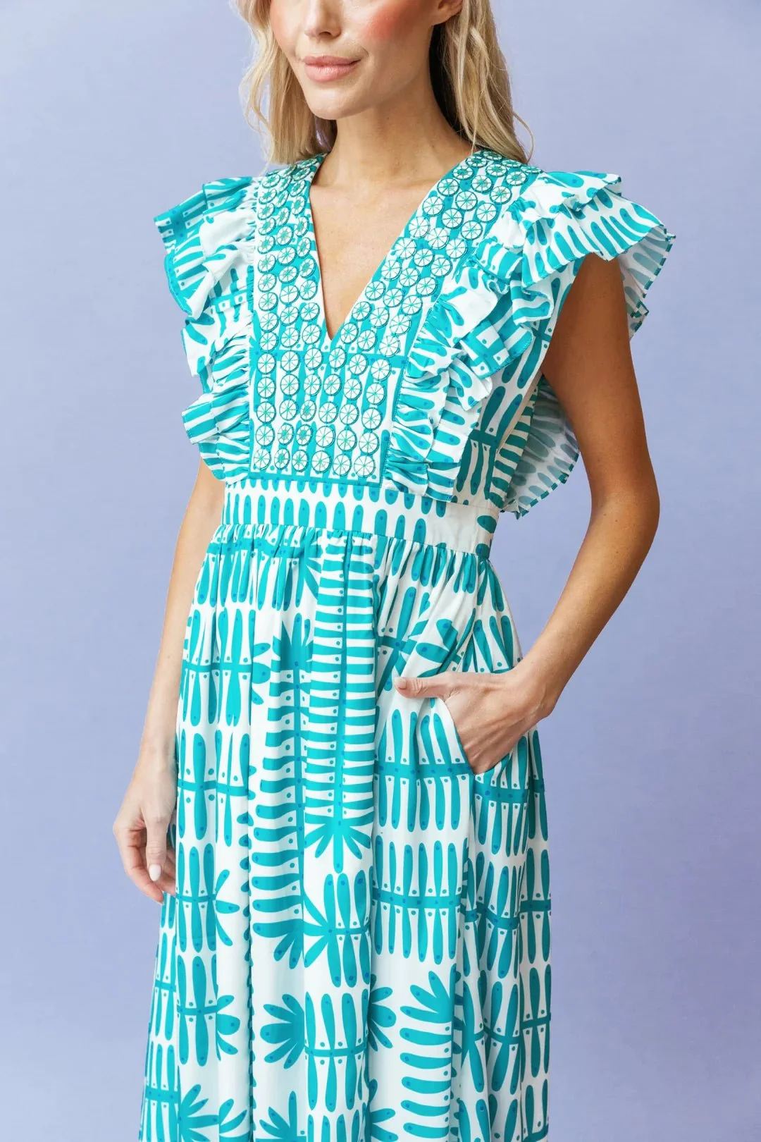 Stacey Dress in Teal Botanical - Image 4