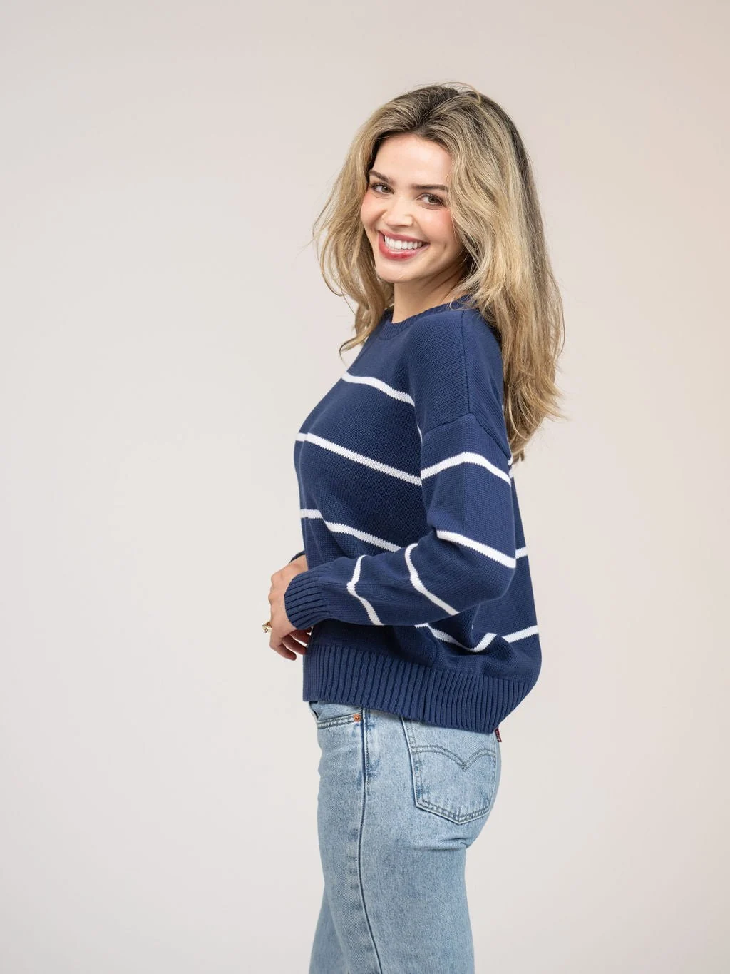 Striped Sweater in Navy - Image 3