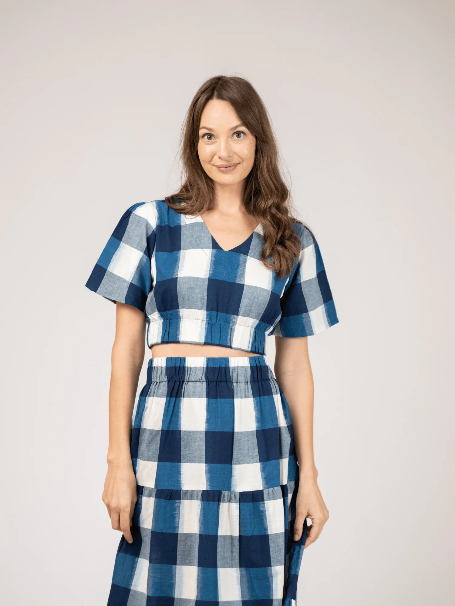 The Abby Top | Navy Check Ikat