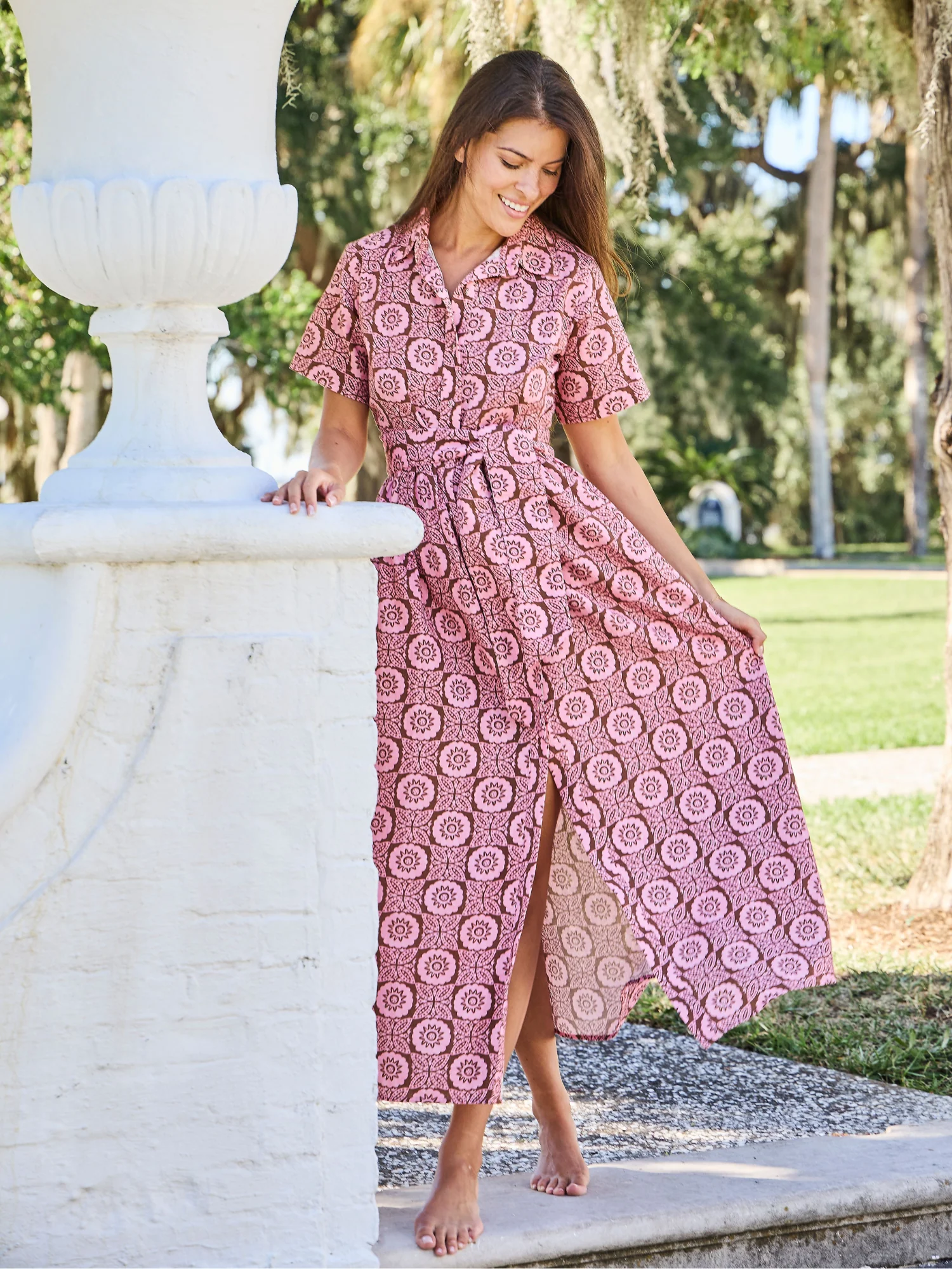 The Elle Maxi Dress | Pink Flower Check - Image 2