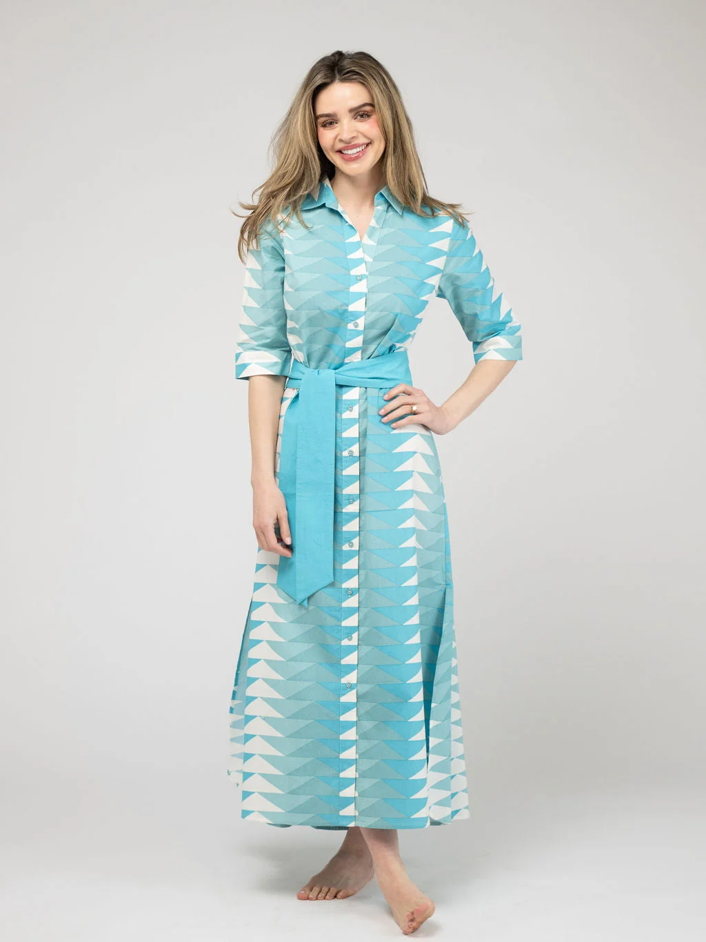 The Eloise Dress | Aqua Bagru Triangle