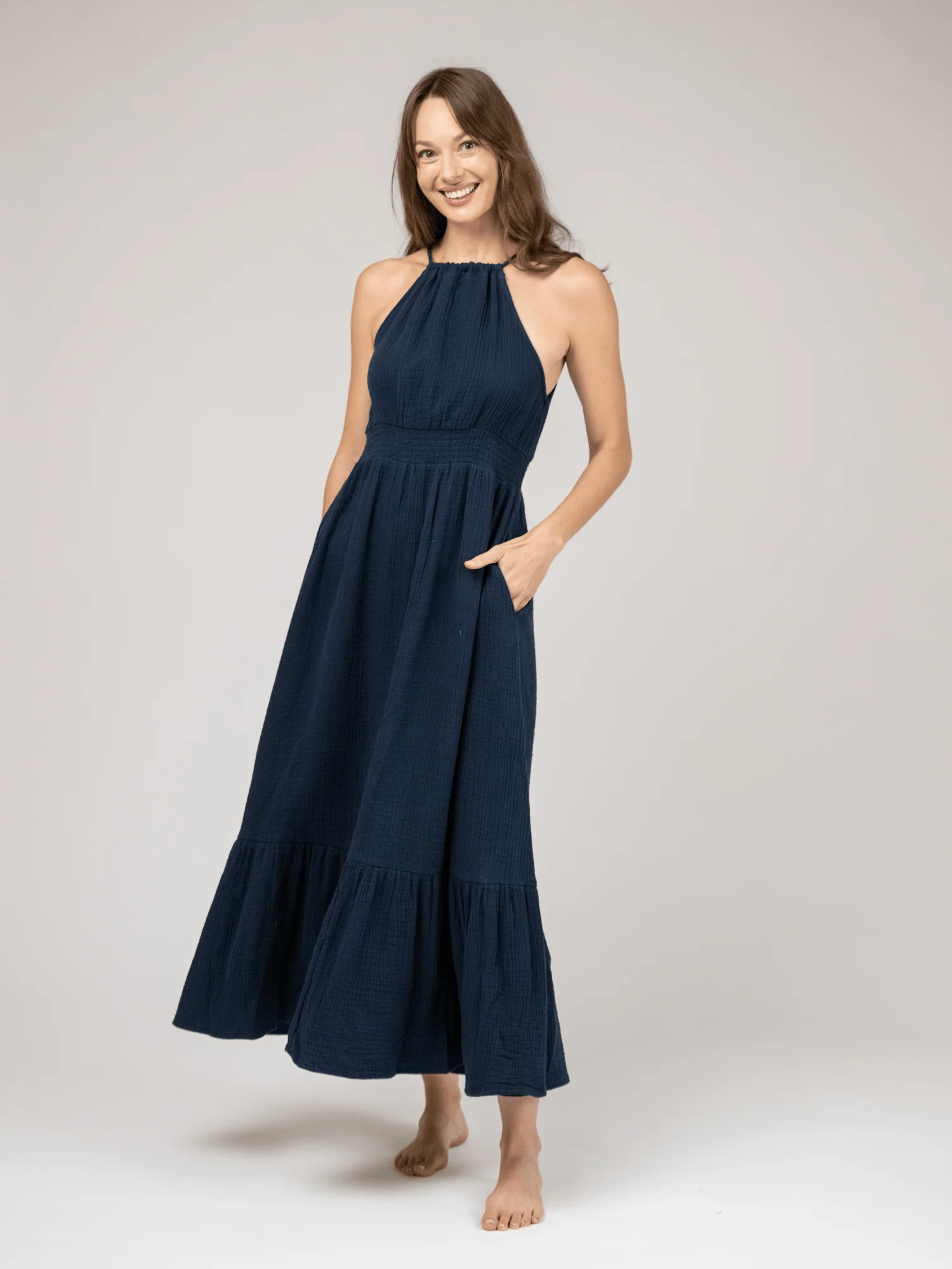 The Jenna Dress | Navy Gauze
