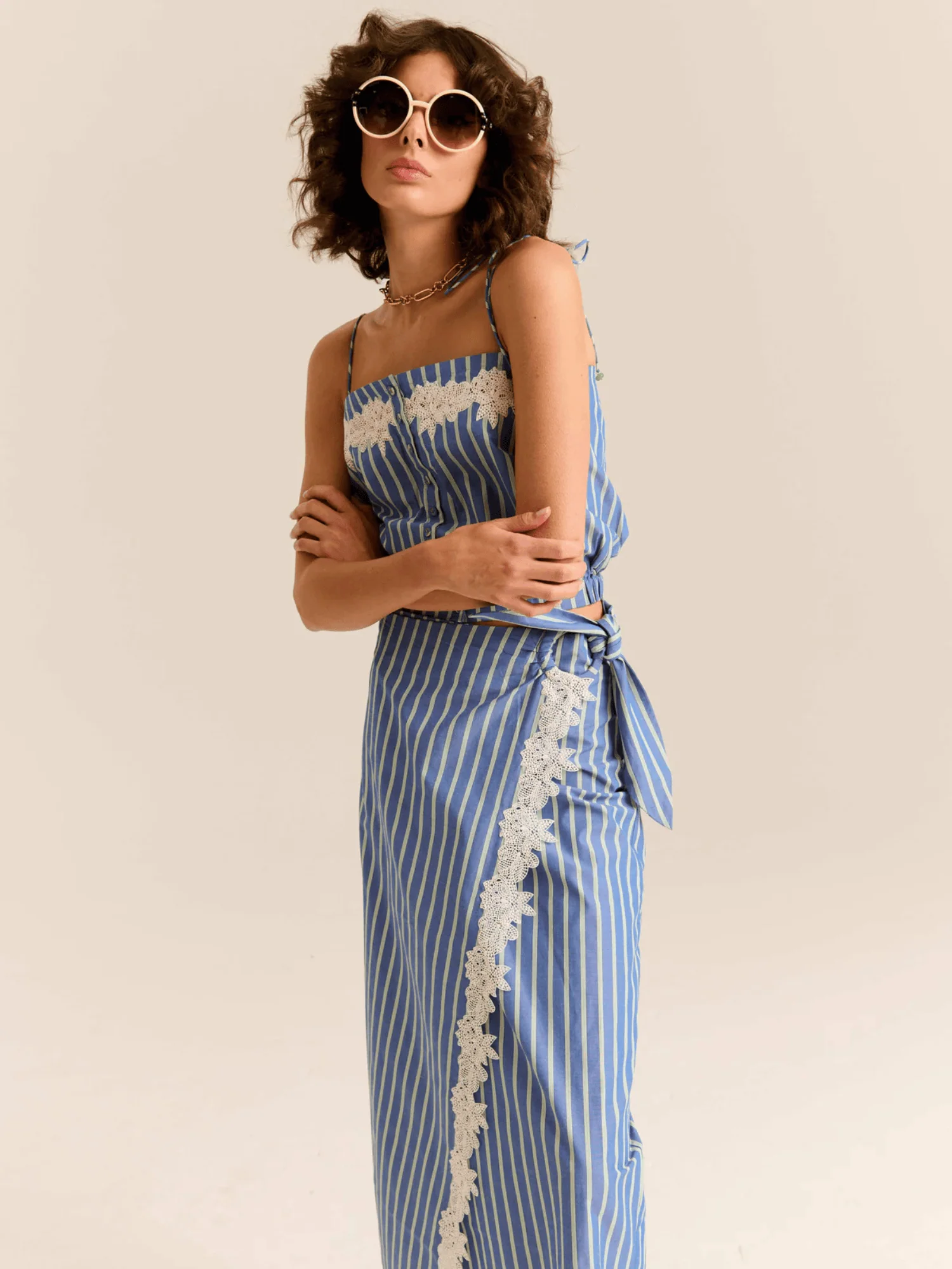 The Loren Skirt in Lace Blue Stripes - Image 3