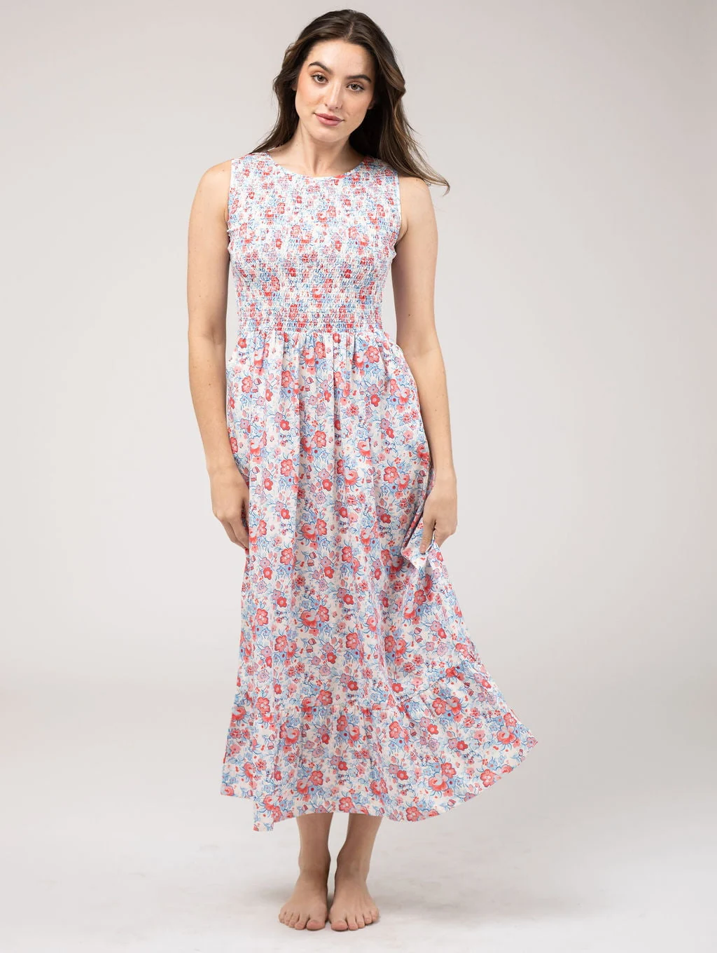 The Margot Dress | Pink & Blue Garden